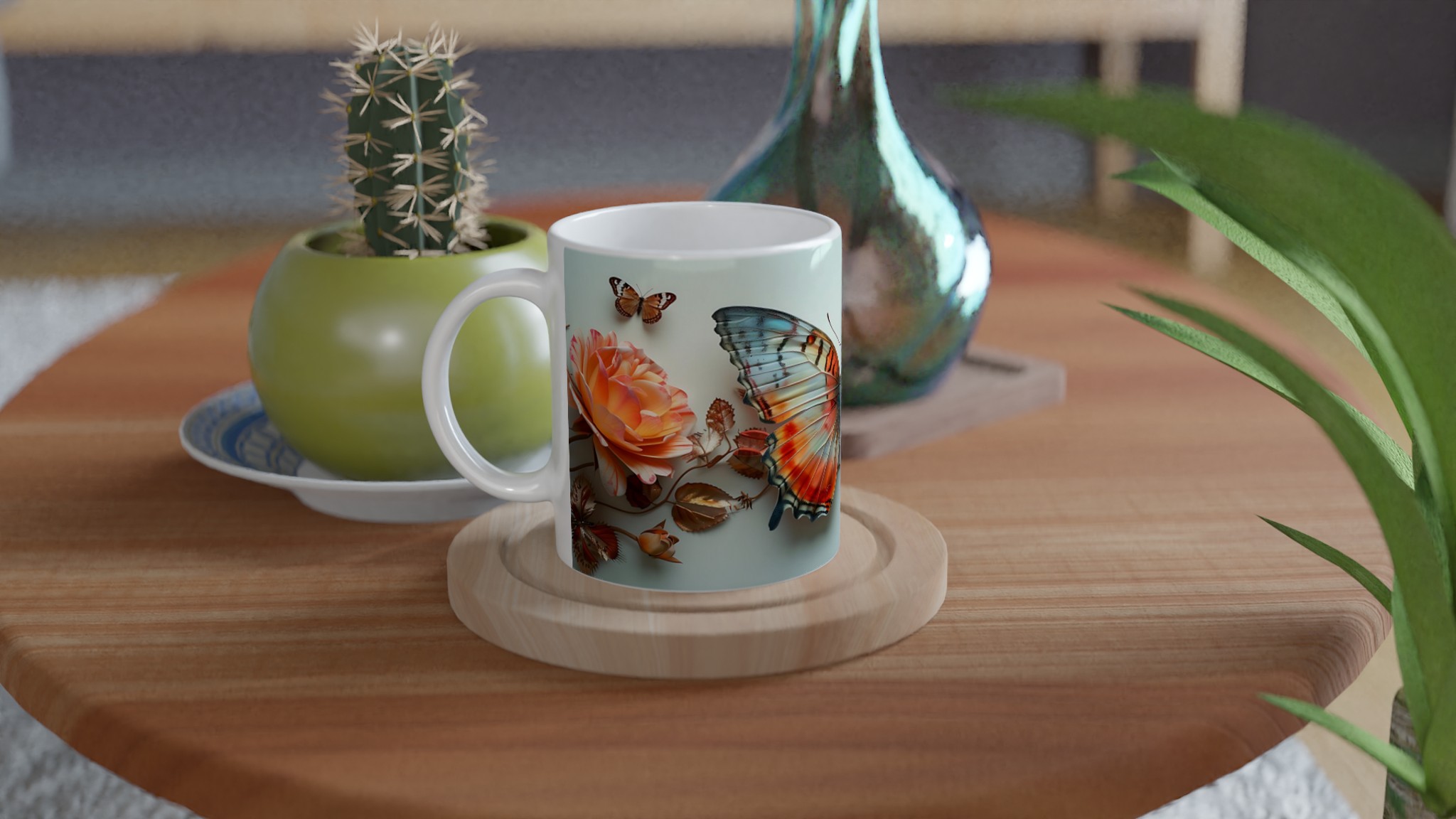 Fjäril och Rosor – Keramisk Mugg 11oz: Färgstark Naturdesign i Ditt Val av 7 Nyanser 8 94e9b03d-846f-4da2-b85d-f6184facdf52