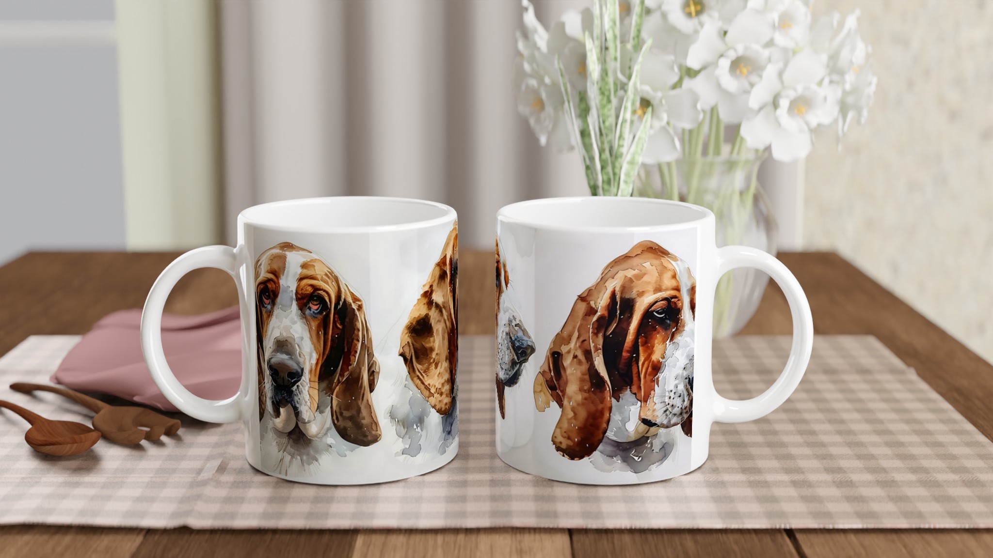 Basset Hound Konst Mugg – Vattenfärgsstil Keramikmugg i 7 Färger 10 ef475bf9-b82b-4f33-a74d-555a351718ed