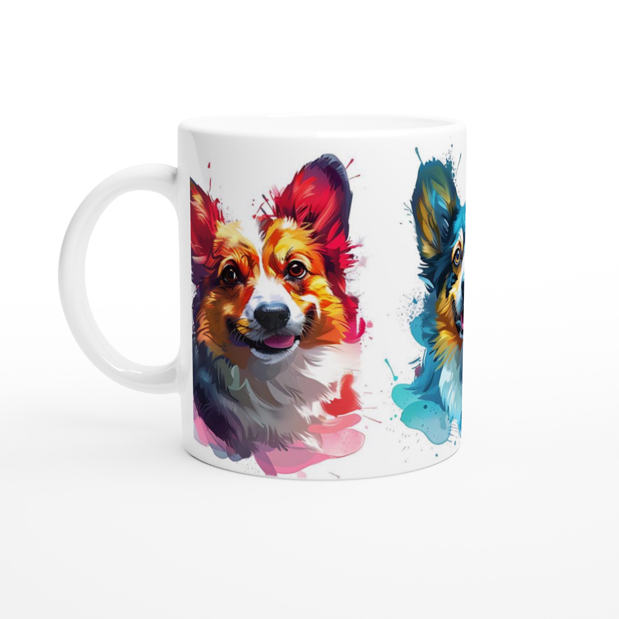 Färgstarka Corgis 11oz Keramikmugg – Konstnärligt Akvarelltryck för Hundälskare 1 f021bf11-893f-43f2-8eca-863f5c8af984