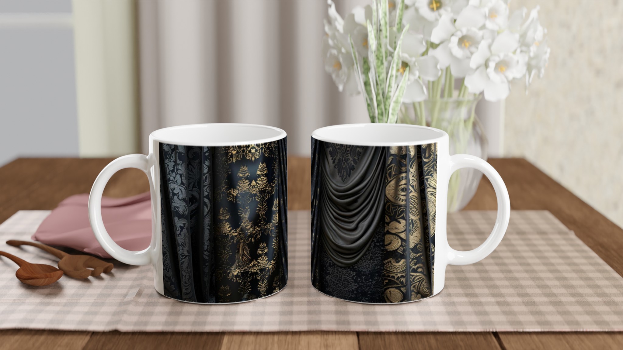 Vit 11oz keramisk mugg med eleganta svartguld-mönster – välj din färgfavorit 10 0040beae-947c-4f30-b8de-4553a5c0ff7a