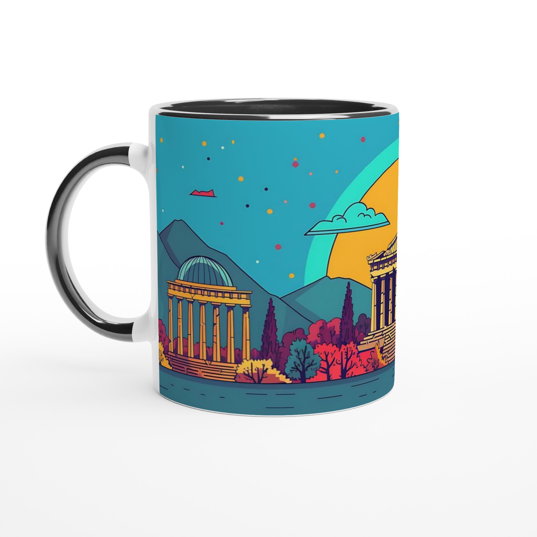 Antikens Charm: 11oz Keramisk Mugg med Popkonst Grekiska Tempel – Välj din färg! 7 016da1aa-ffdc-48b8-ada5-4080290c921b