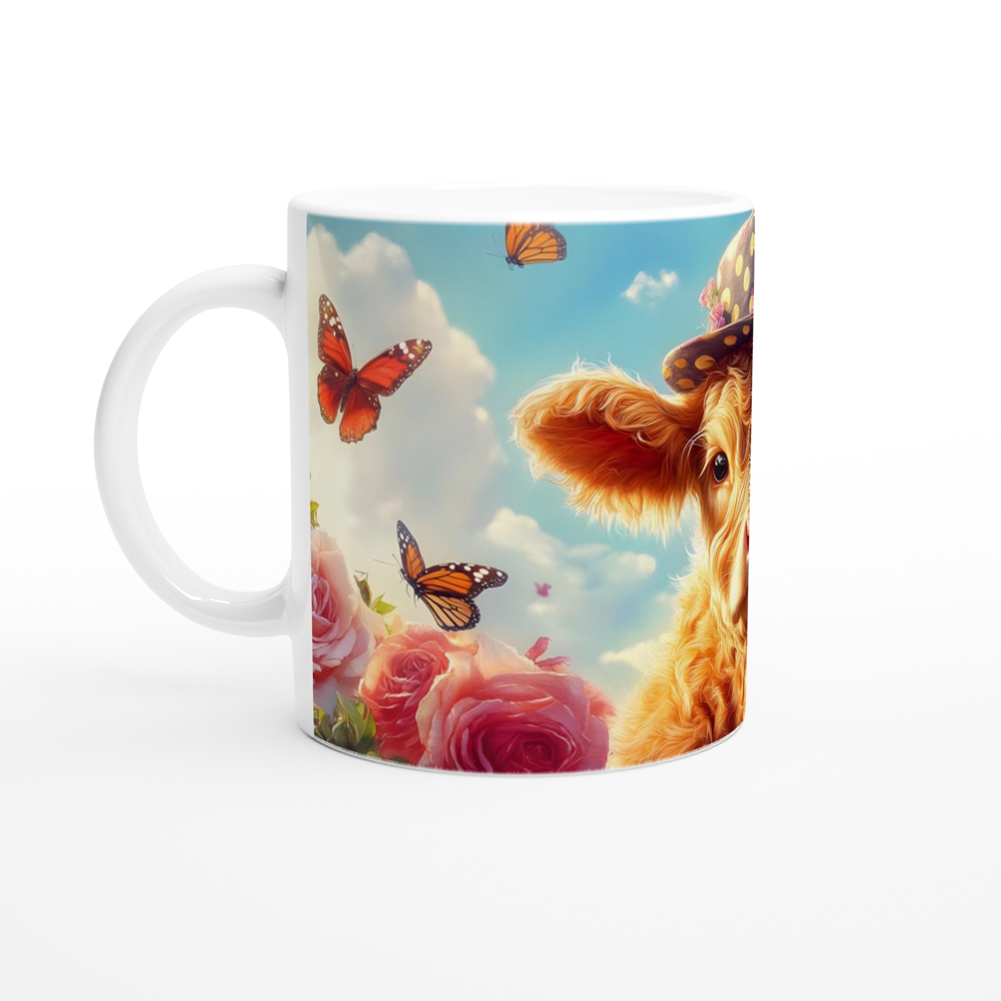 Chic Kalvmugg: Söt Ko med Hatt & Rosor – 11 oz Keramisk Kaffemugg i Valfri Färg 1 022299b7-f95e-411b-82d6-659e77326af9