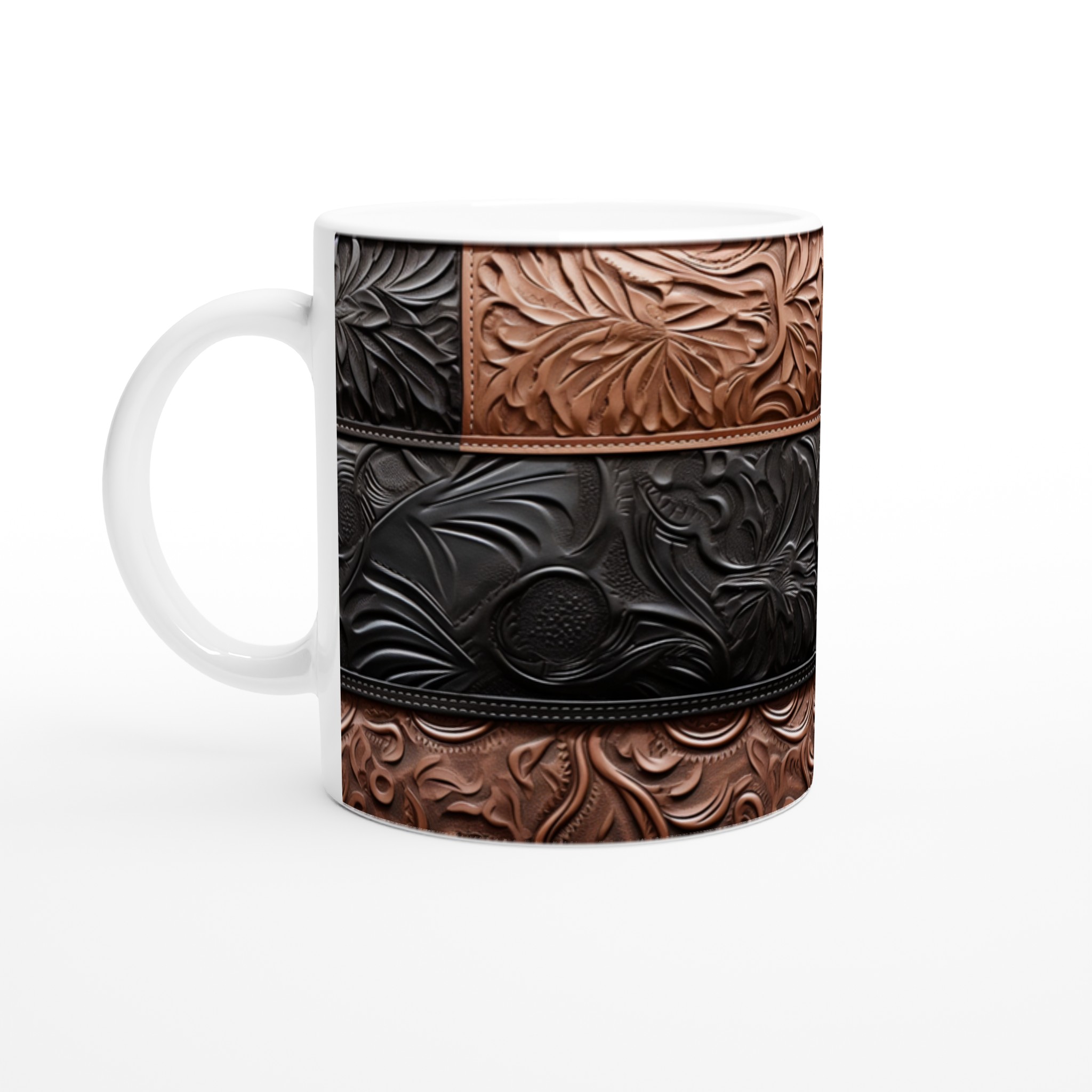 Mugg i präglat läderlook – Robust 11 oz keramikmugg i rustik design, perfekt för hem & kontor 1 02736b86-466d-4609-824d-3698c65b5cb6