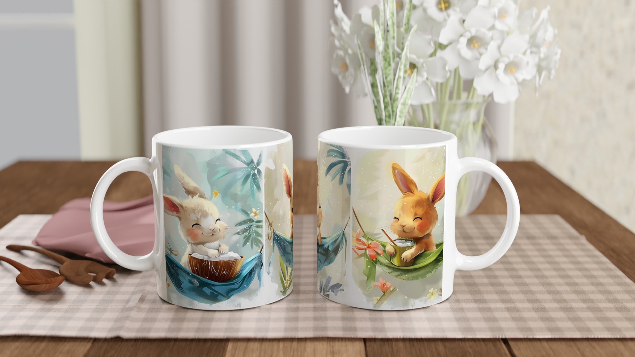 Söta Tropiska Kaniner Mugg – 11oz Keramisk Kaffekopp för Lekfulla Stunder, Välj bland 7 Färger! 10 027b47a5-d6e4-4f28-834c-49d79bed18fa