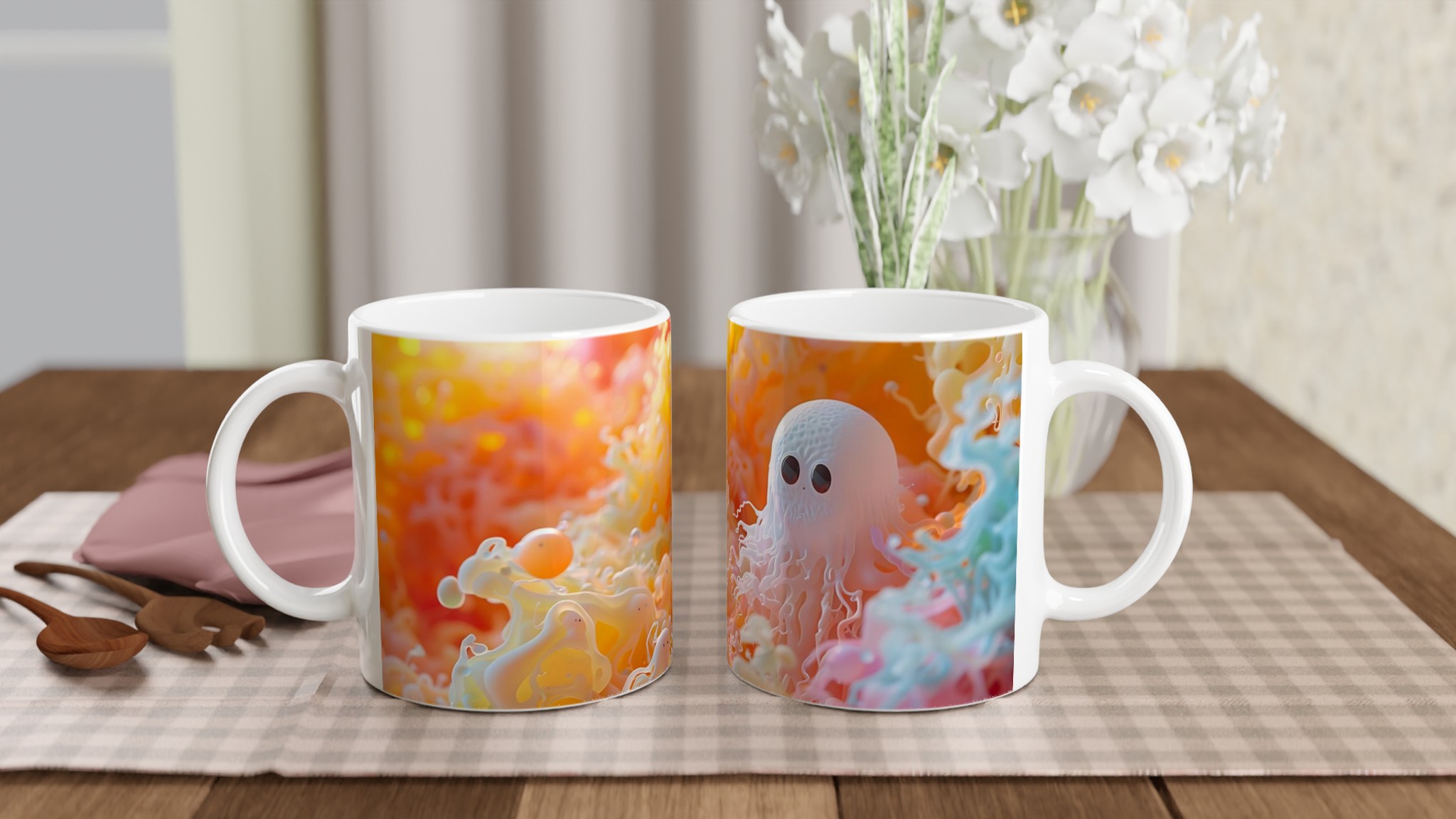 Kaffemugg med Söta Spöken – 11 oz Keramisk Mugg i Valfri Färg 10 02f02dda-c8aa-41d4-99e0-95c55d0473b6