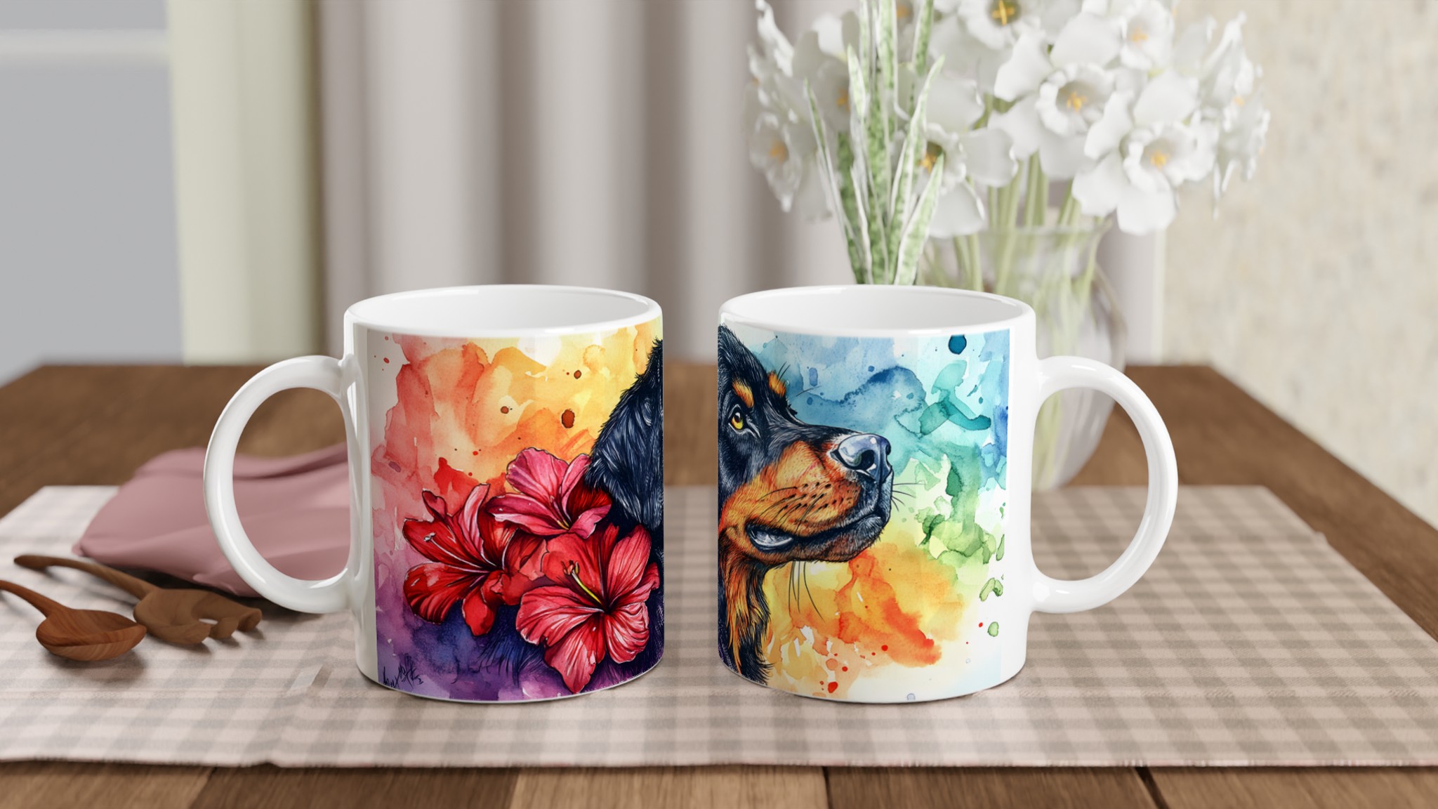 Konstnärlig Rottweiler Akvarell Mugg - Färgstark Kärlek till Din Bästa Vän | 11oz Keramikmugg i Valfri Färg 11 032756e9-6a59-4cd5-b7cd-77239a79252e