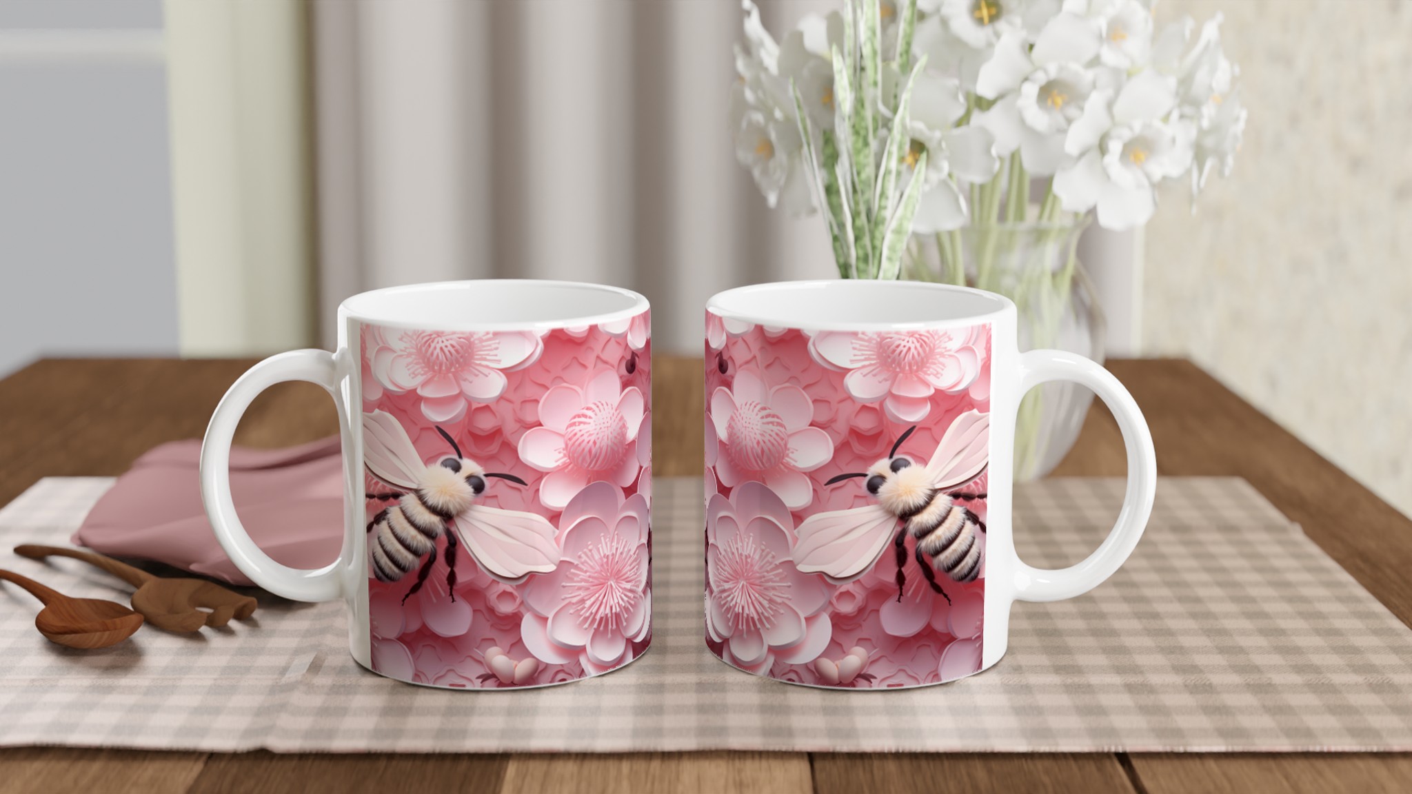 "Pink Blossom Bee" Keramisk Mugg – Drömlikt Motiv i Pastell, Välj Din Favoritfärg! 11 039e70b1-0cba-46b0-a226-8d8a128af9e6