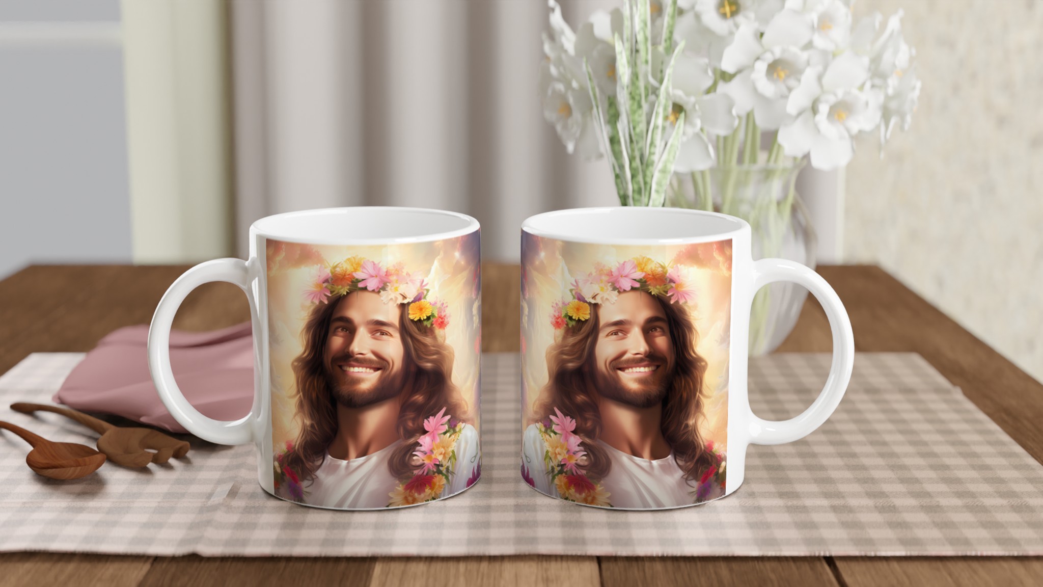 Jesus i Blomsterkrans 11oz Keramisk Mugg – En Strålande Påminnelse om Glädje & Hopp 10 041ab35a-ebc6-428f-981b-c5b618a4812c