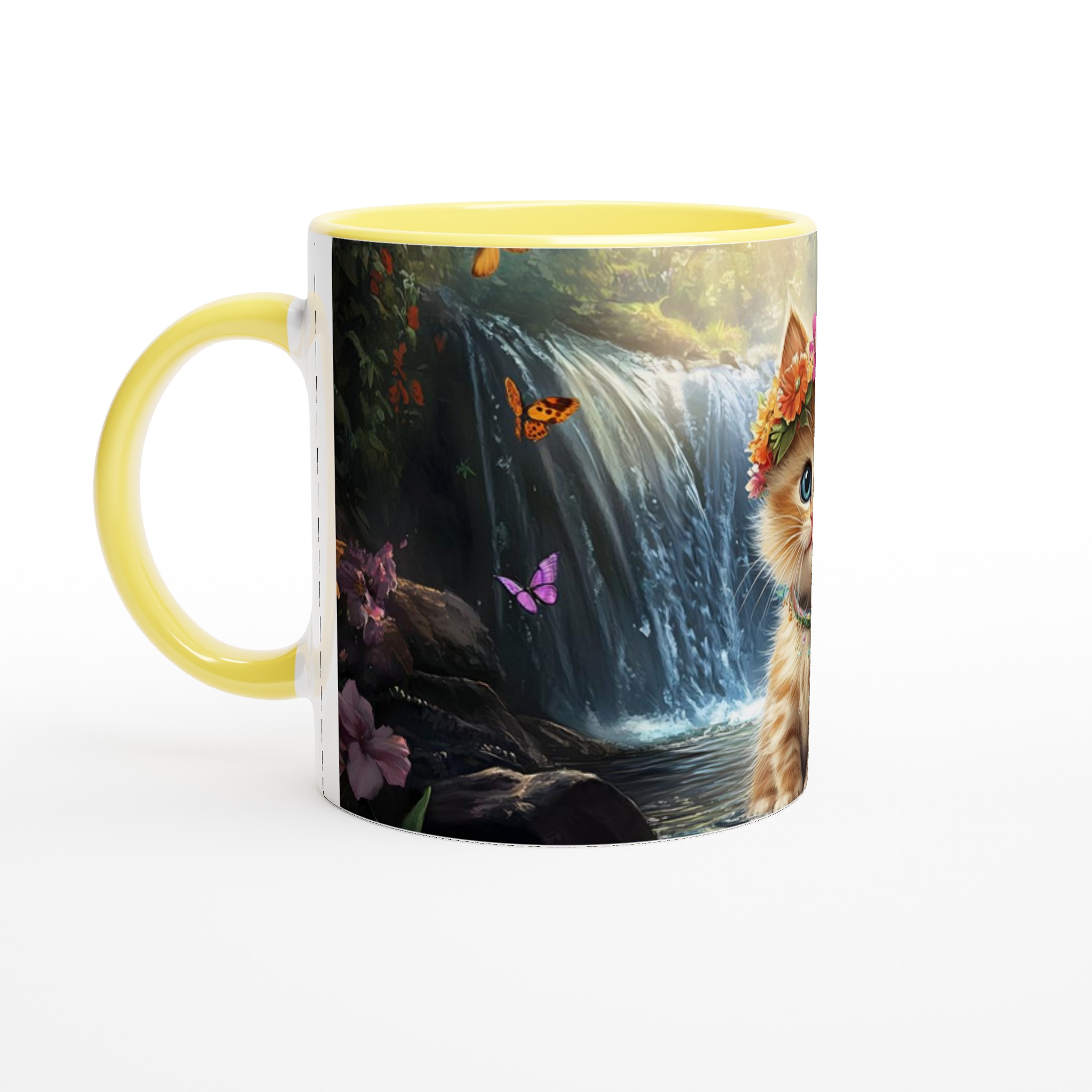 Söt kattunge med blomsterkrans – 11 oz keramisk mugg för kaffeälskare, välj din färg! 5 042555e2-e799-4a88-8895-b56943a86192