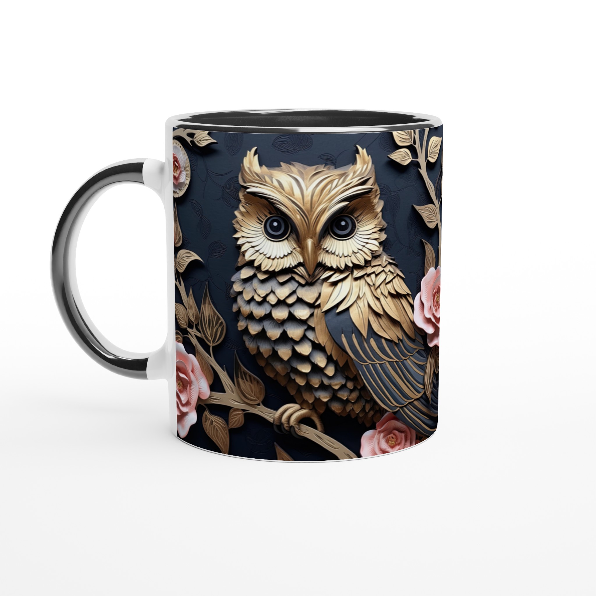 Vit 11oz keramisk mugg med elegant ugglemotiv och rosa blomsterdetaljer – välj din färg 7 0572bb7d-3a6b-464d-a3e4-4a9ad3990cee