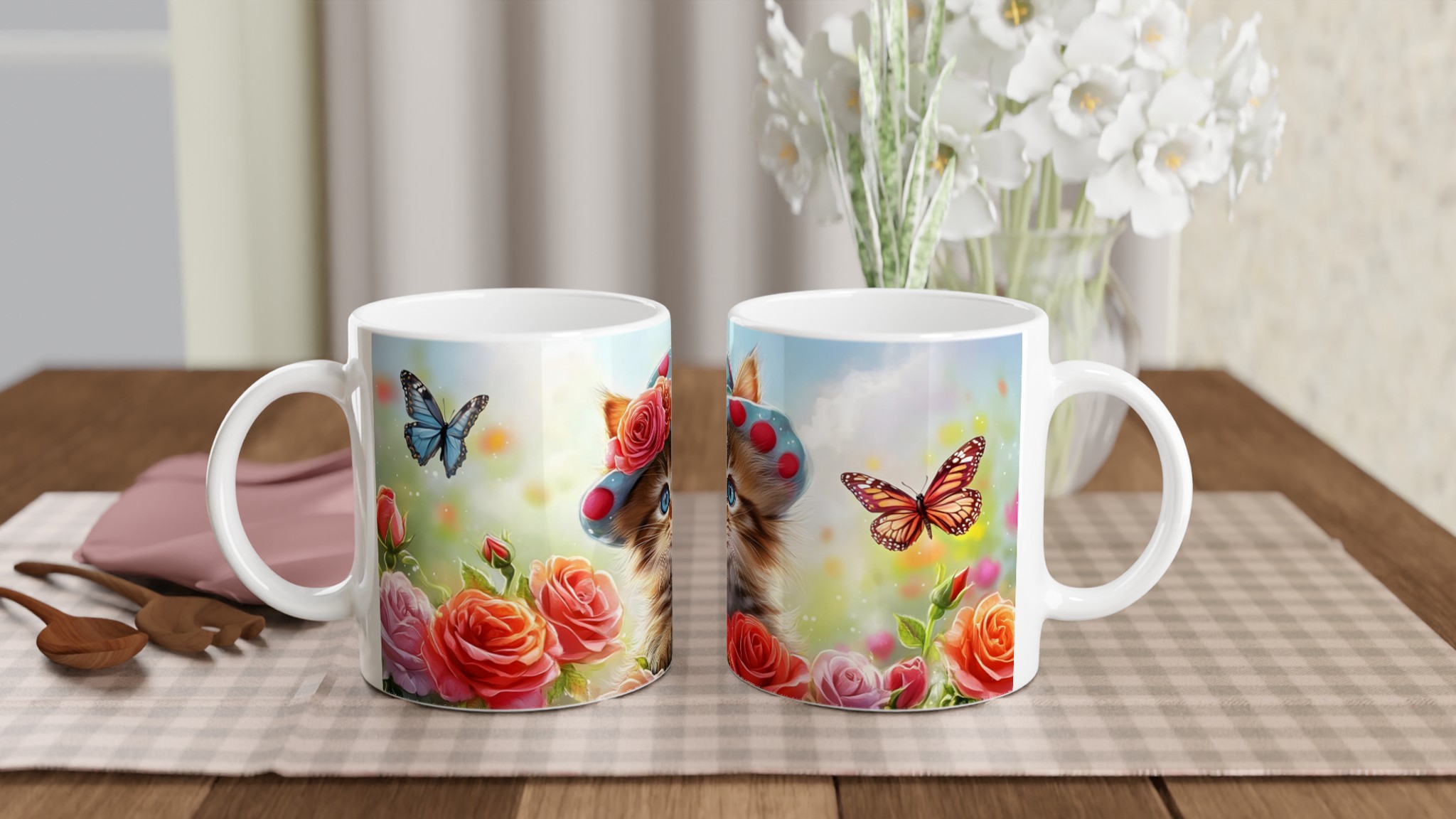 Söt kattunge i trädgård - 11oz Keramisk Mugg för Kaffe, Te och Varm Choklad – Välj din favoritfärg! 10 05cbddd0-a8f8-4efa-914b-2b6c8cf3f879