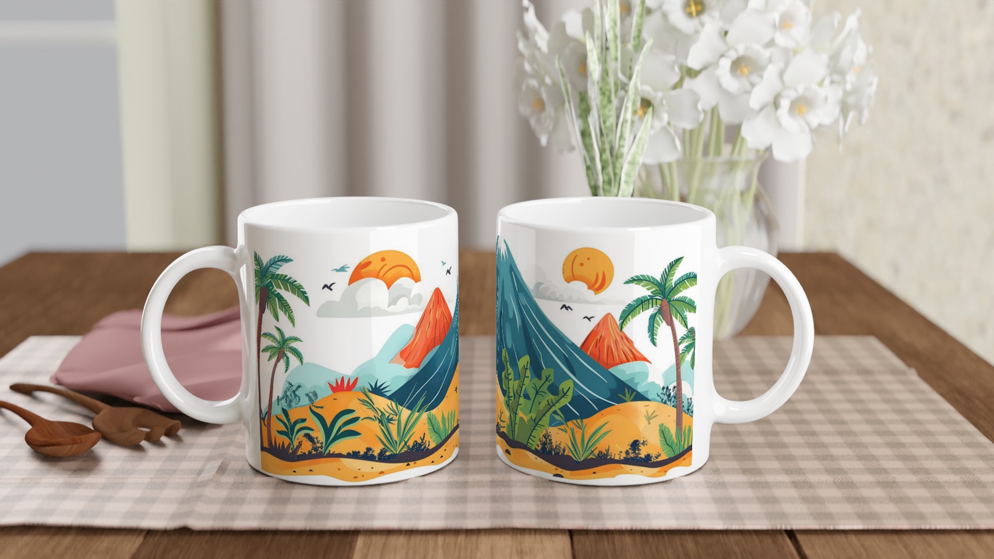 Tropisk Djungel Mugg – Levande Vulkanlandskap & Palmträd – 11oz Keramikmugg i 7 Färger 10 06882f28-987b-471a-af1f-f3ca24eb2ee9