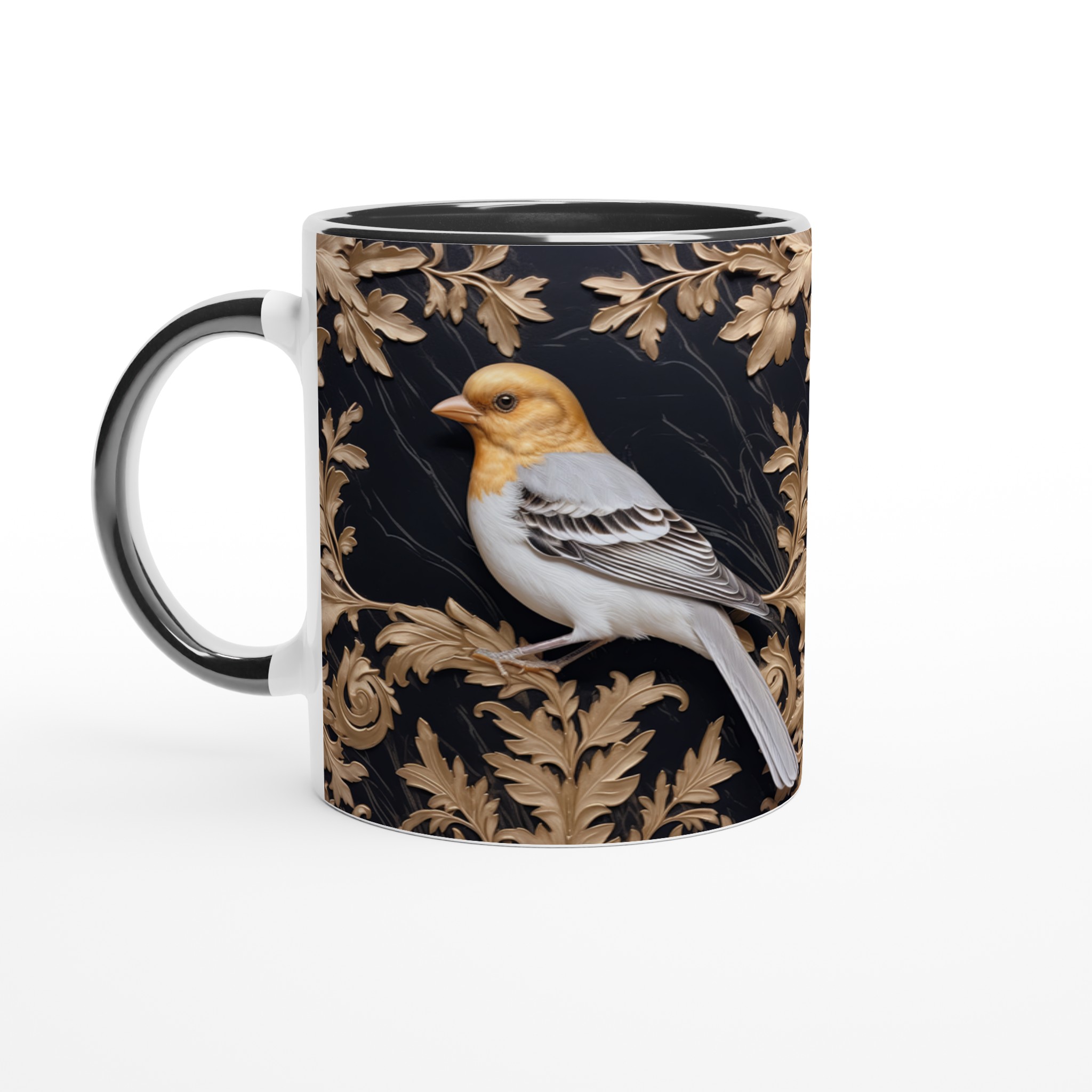 Lyxig Fågelkonst Mugg – 11 oz Keramisk Kaffemugg med Gyllene Bladverk, Välj bland 7 Eleganta Färger 7 06b980e8-ec2f-4b2a-af5c-af96e8e107bd