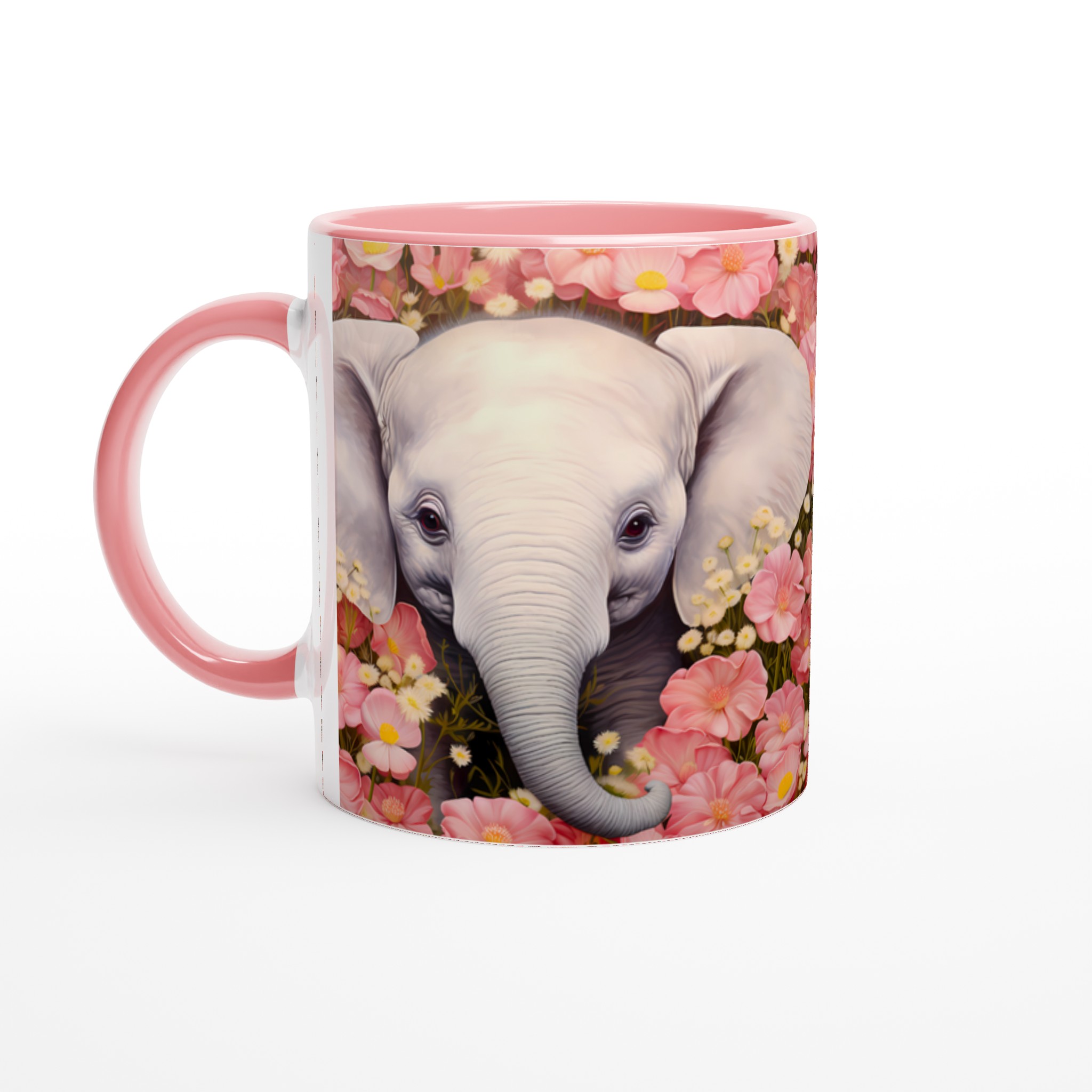 Söt Elefant Bland Rosa Blommor – 11oz Keramikmugg i ditt val av färg 6 06dc872f-b3fd-48fc-91fb-a5a99b5b270a