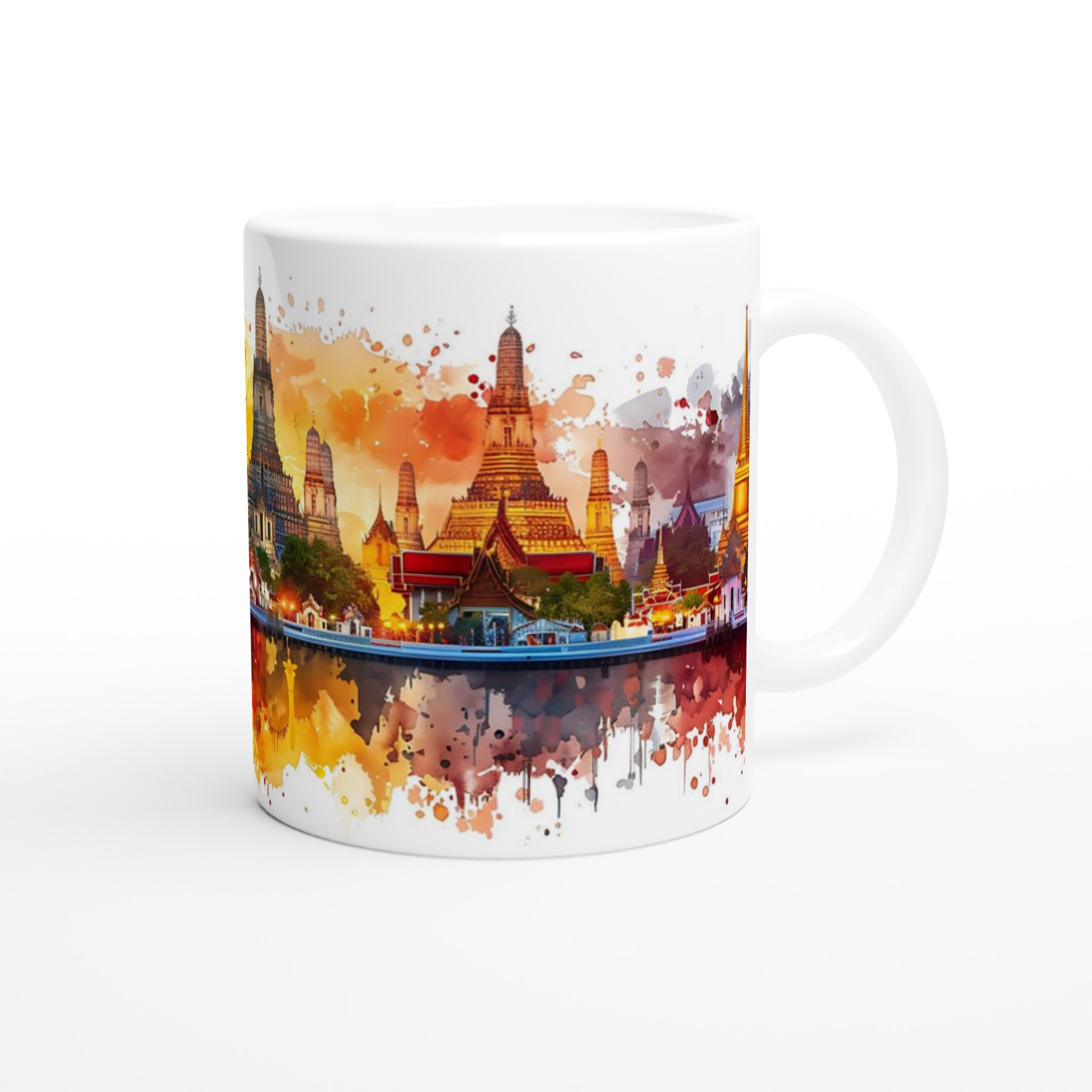 Bangkok Temples Vattenfärgsmugg – 11oz Keramisk Mugg med Vibrerande Thailändsk Silhuett 9 07346255-dabc-4a4f-b676-e7c44c28df57
