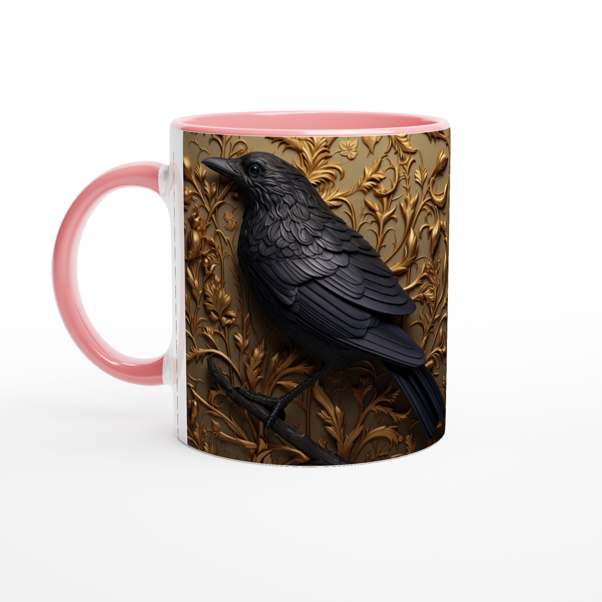 Vit 11oz keramisk mugg med elegant korpdesign i lyxig svart och guld 6 083f683e-a819-4e8f-95da-fbe614e61a2c