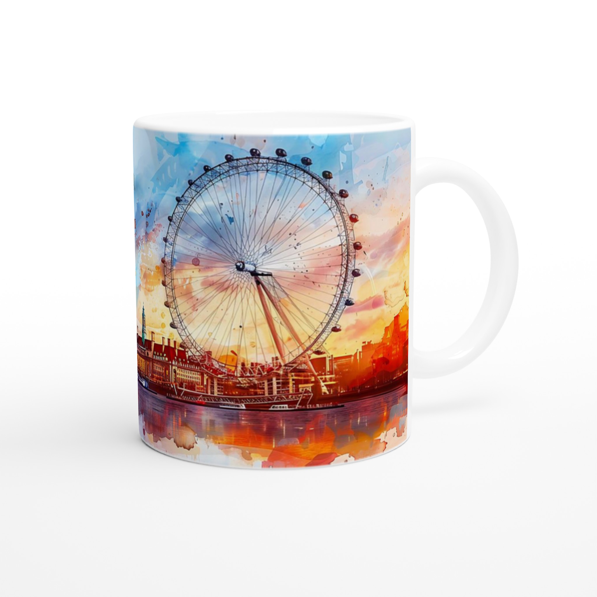 London Eye Watercolor Mugg – Konstig Design med Ljusa Färger, Välj bland Flera Keramiska Nyanser 9 08771576-44f4-43dc-8a4f-f7e9ea64dc07