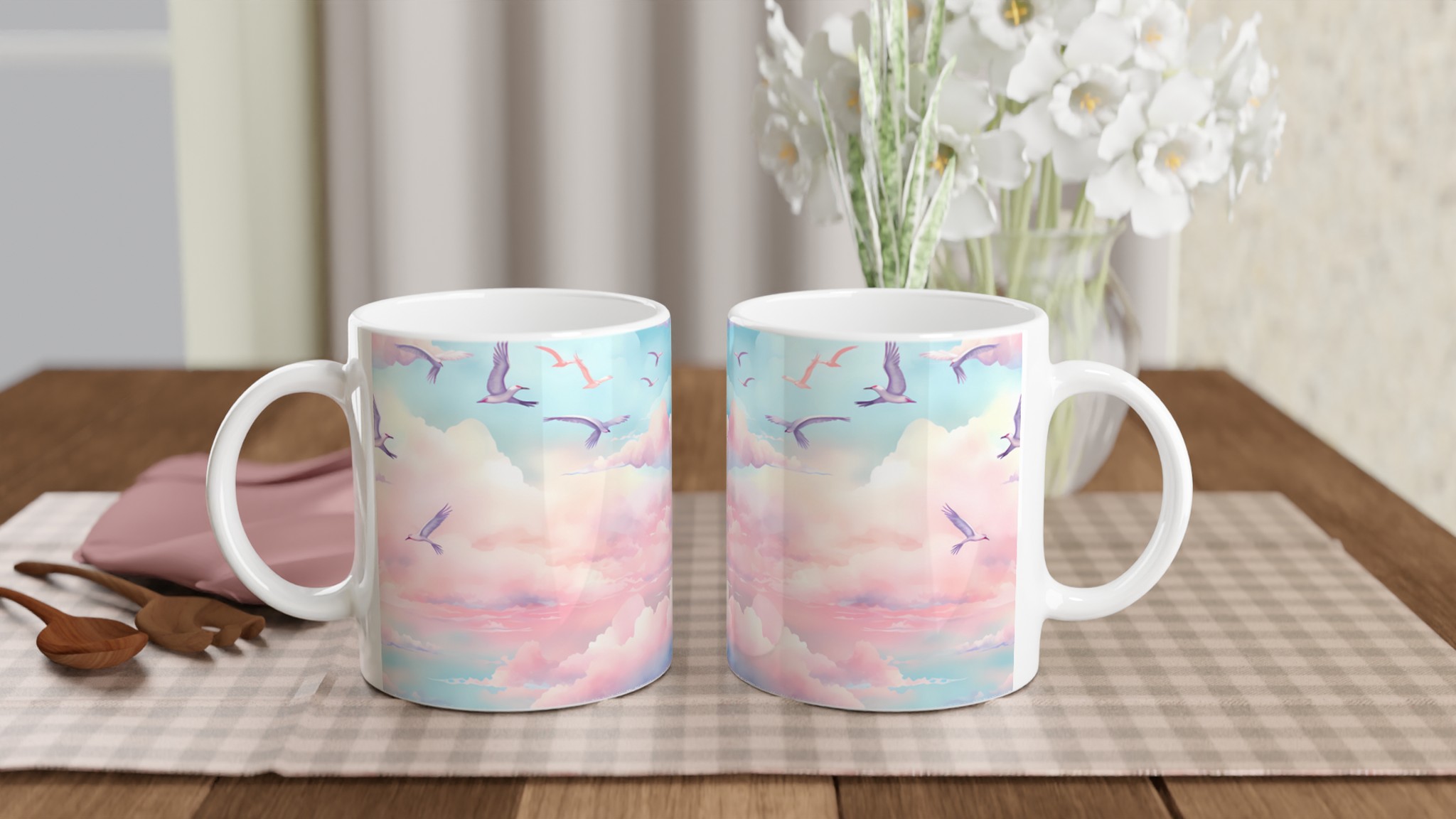 Magisk Himmel Kaffemugg - 11oz Keramisk Mugg med Drömska Moln & Flygande Fåglar i Pastelltoner 10 08cd4d49-611a-4c44-b1ba-f5200686aabb