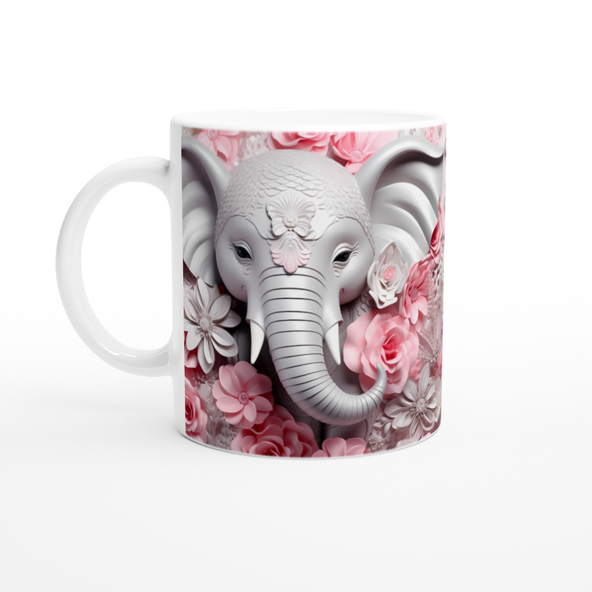 Elefant & Rosor 11oz Keramisk Mugg – Drömmer i Rosa & Vitt, Välj Din Färg! 1 090b3220-f08e-4638-9549-d009e2b49336