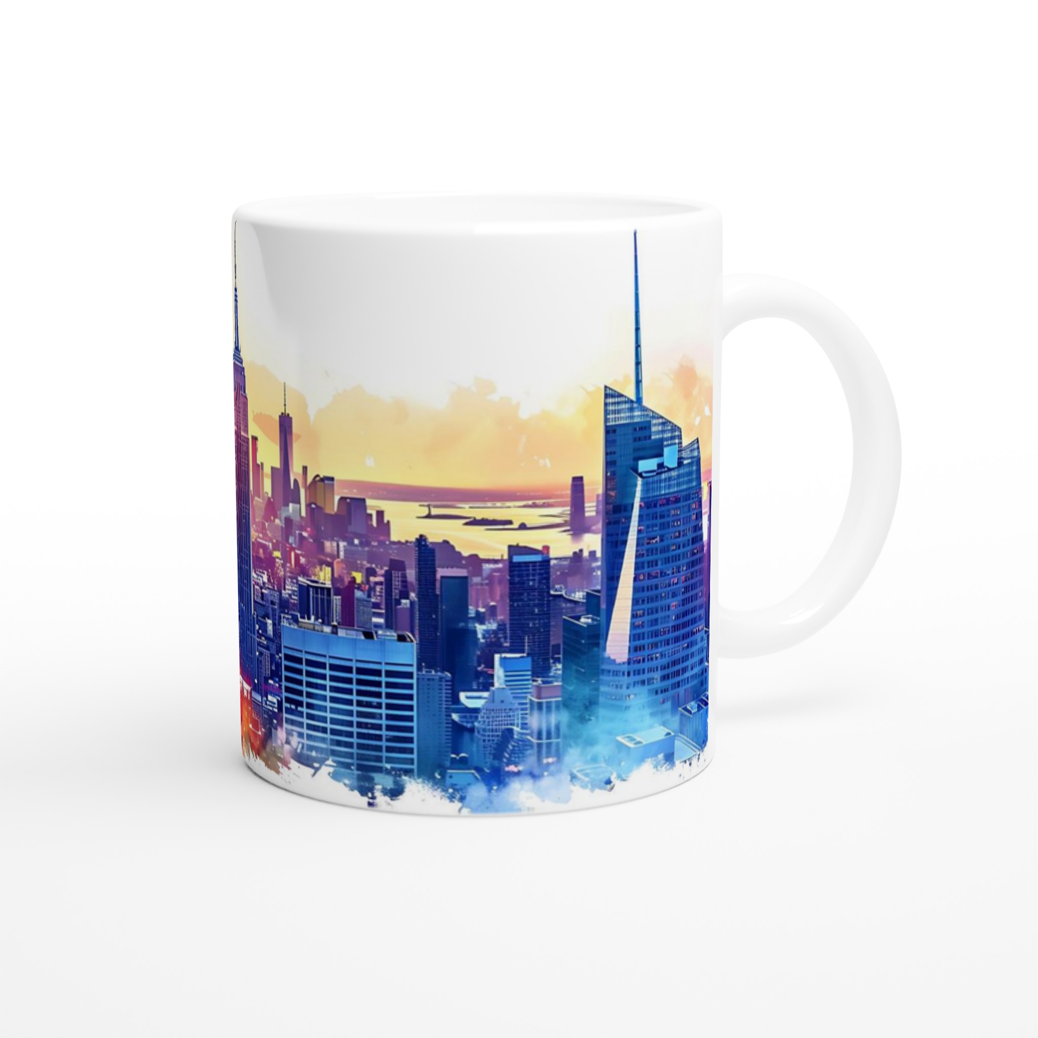 New York City Skyline Watercolor Mugg – Fånga stadens puls i levande färger på din valfria keramiska mugg! 9 0a3cc381-216d-496e-a824-cf8396f8862b