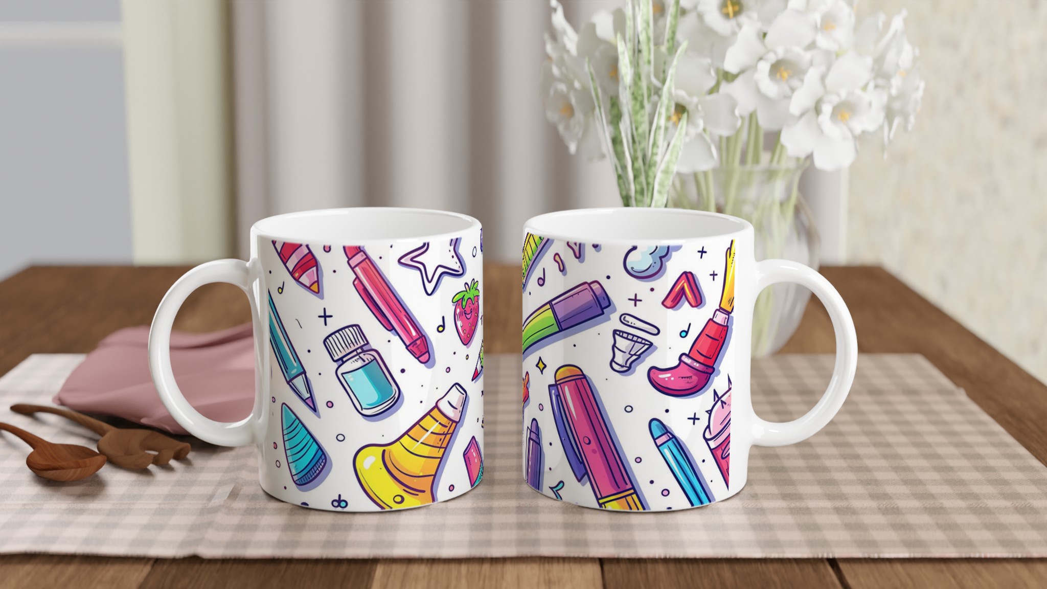 Kreativ Mugg med Tecknade Kontorsprylar – 11oz Keramikmugg i ditt val av 7 livfulla färger! 10 0ae50a19-450b-4bfe-abdb-64a8ebd38a1c