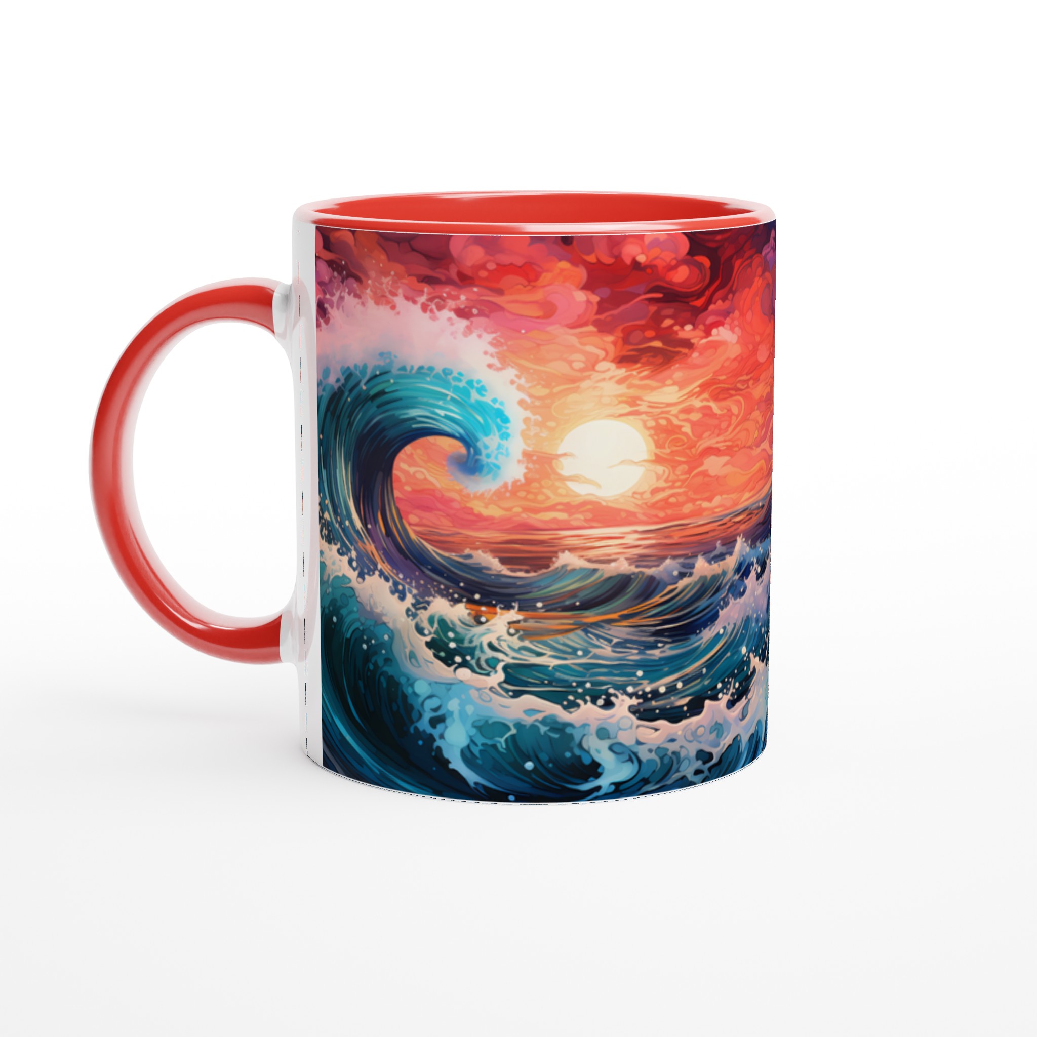 Oceaniska Drömmar Keramikmugg - Livliga Vågor & Solnedgång i Akvarellstil, 11oz 2 0b237567-4bfc-4c30-bfb9-e4c78eab6d0c