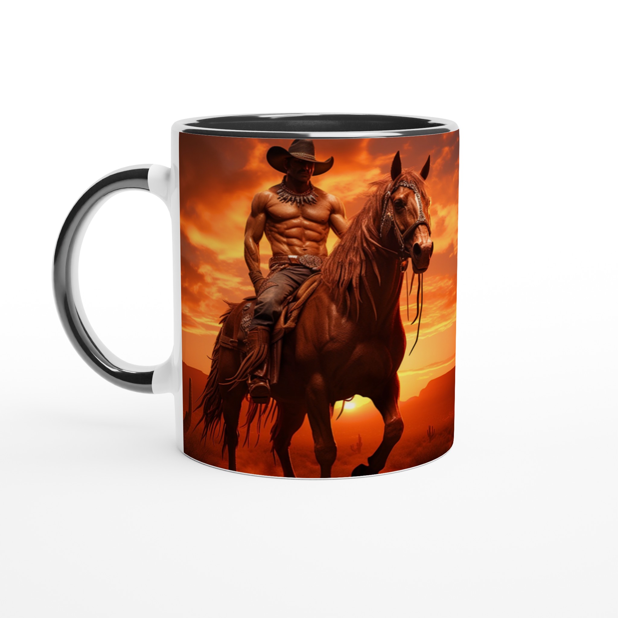 Vilda Västern Solnedgång Mugg – 11 oz Keramikmugg med Musklig Cowboy & Häst 7 0bf28ca3-3de3-4cda-b8df-885af072ff89