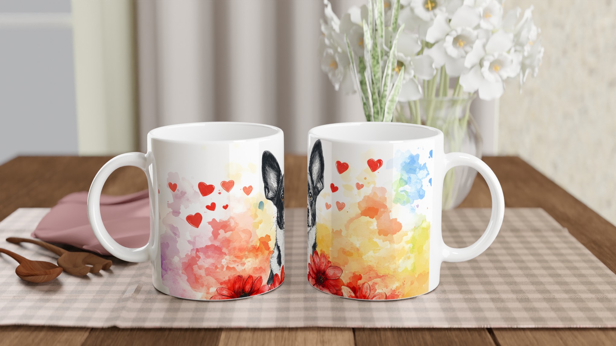 Kärlekshund – Personlig 11oz Keramisk Mugg med Akvarelldesign & Valfri Färg 10 0c5625c9-86e9-4cdf-9d96-070e65695af0