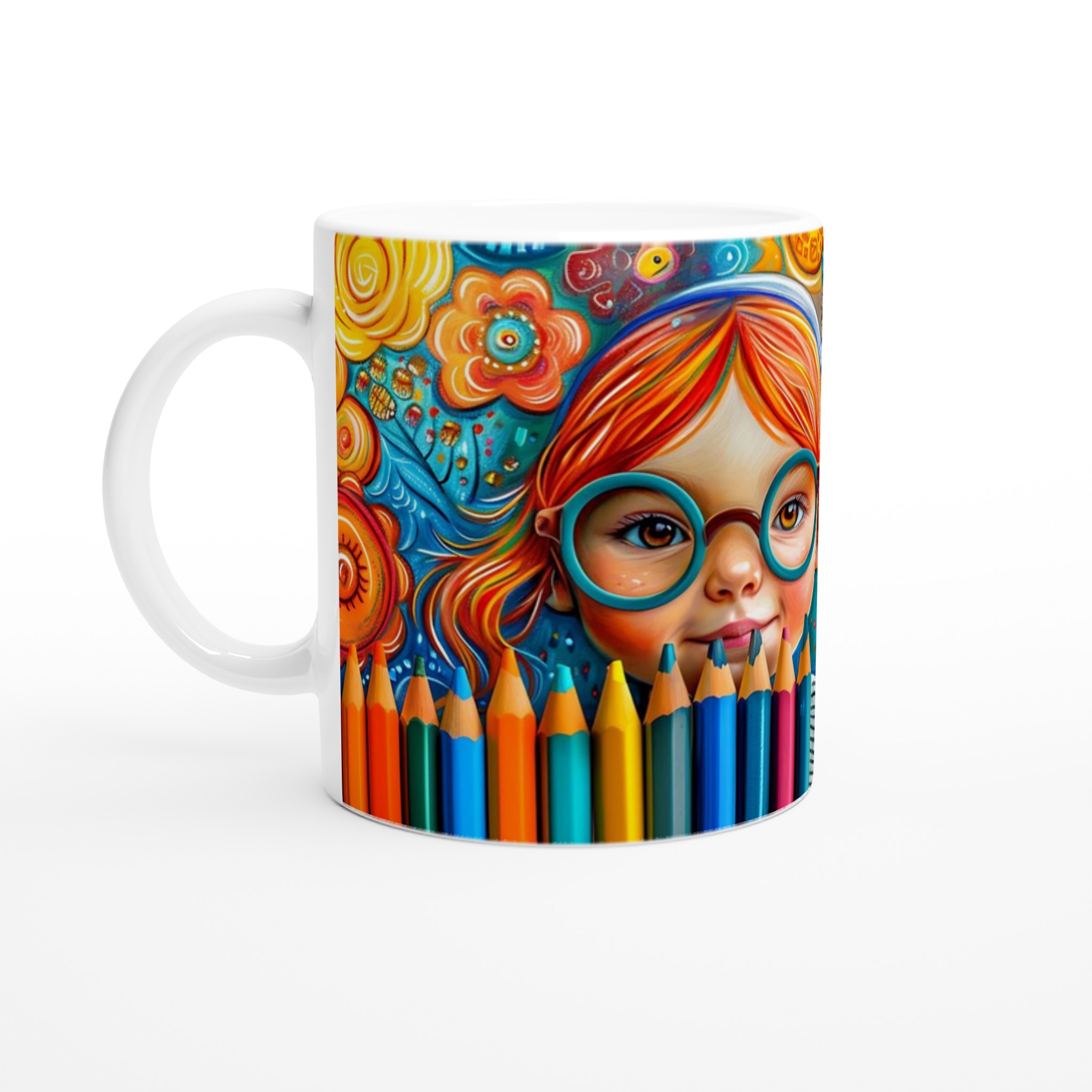 Konstnärlig Glädje Mugg – Vibrerande Design med Flicka & Pennor, 11oz Keramikmugg i Flera Färger 1 0c74da76-6c5d-40b3-96b0-5d7b45c79c29