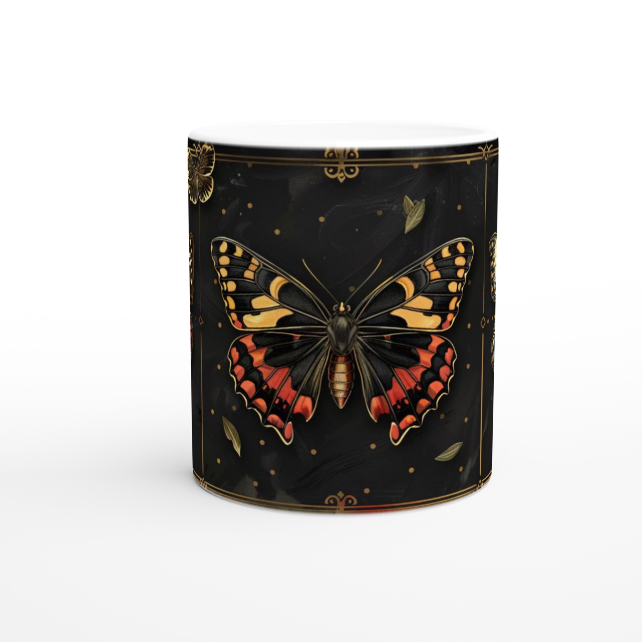 Vit 11oz keramisk mugg med elegant fjärilsdesign i sofistikerade färger 9 0cdb0a92-e020-4461-9993-c3030c2ce719