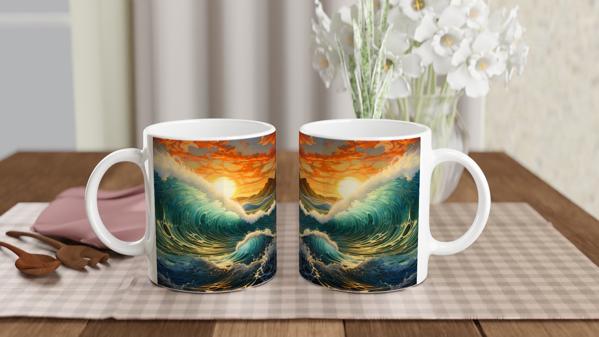 Oceanisk Soluppgång Keramikmugg - 11oz, Vågor & Berg | Välj din färg 10 0da2a4ed-5969-4479-a718-e49f30355486