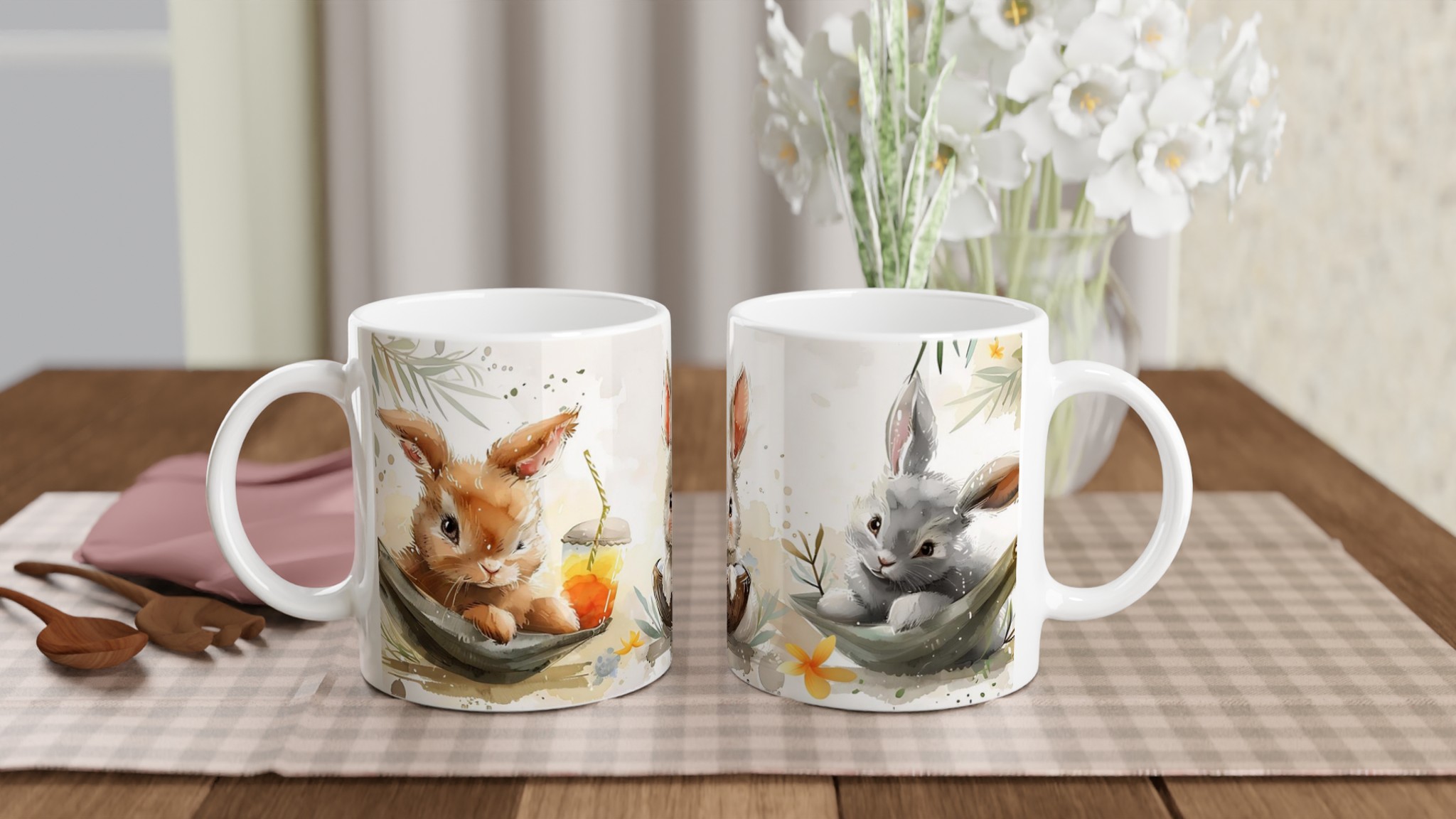 Söta Kanin Vänner Keramikmugg - Charmig Akvarelldesign för Kaffe & Te i Flera Färger 10 0e545c7a-63d7-4cca-81f5-0b31ae4e9f9c