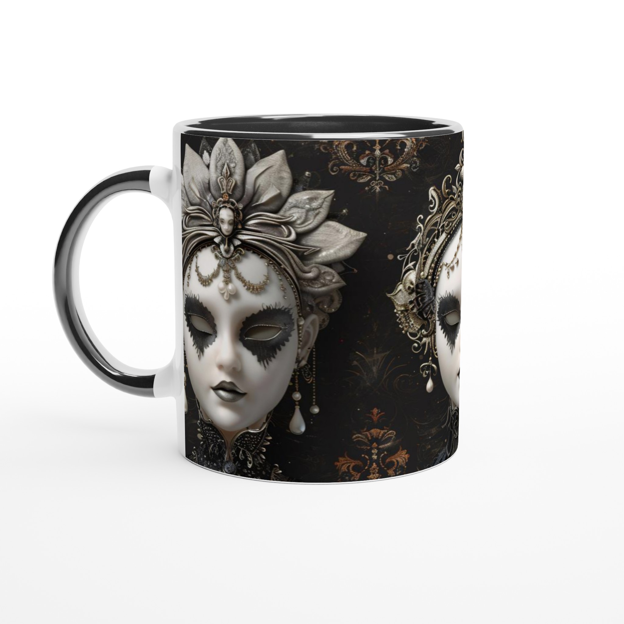 Vit 11oz keramisk mugg med gotiskt maskmotiv – välj din favoritfärg för en dramatisk stil 7 0e7e27a2-23f6-46b2-a372-ea36eacb1e5d