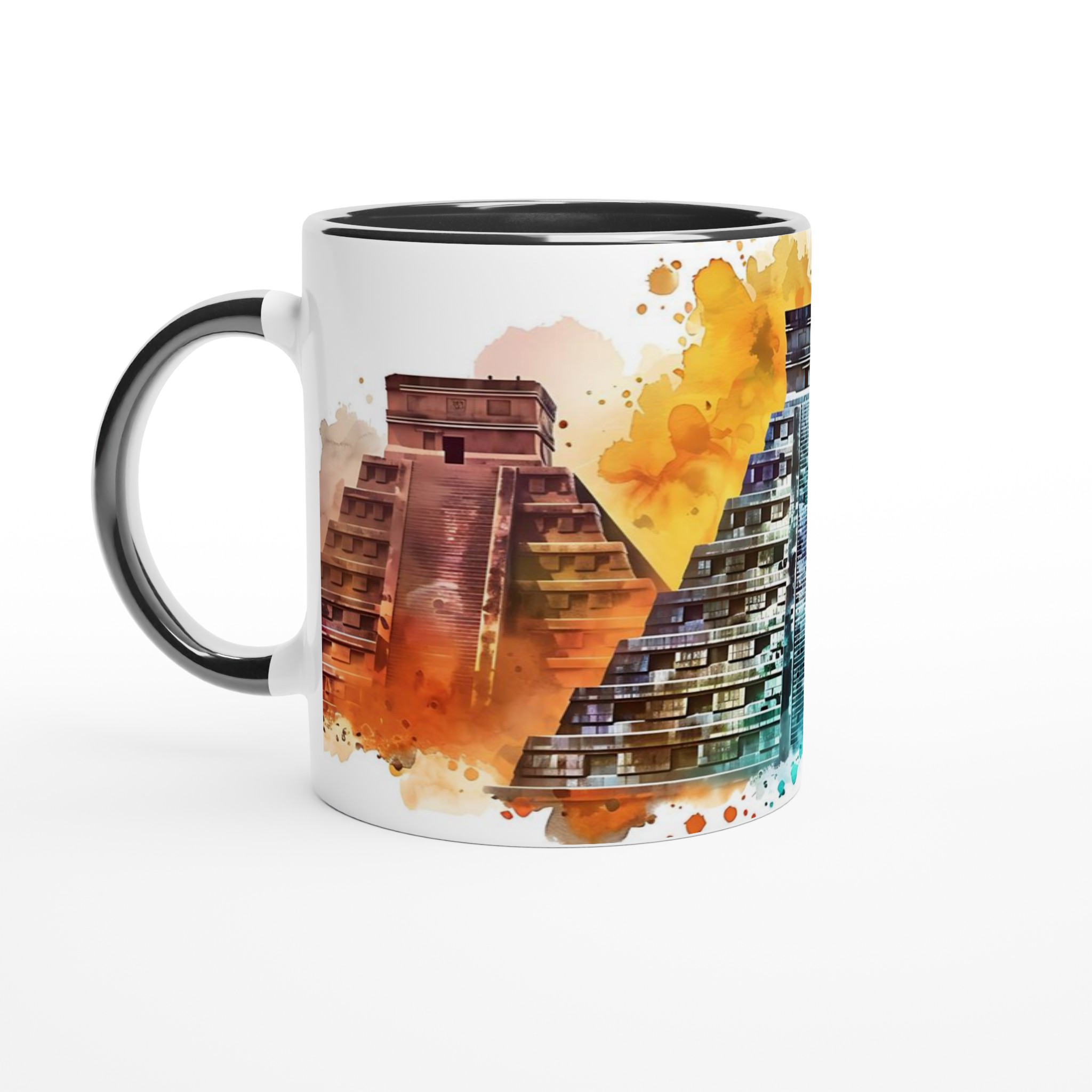 Mångfärgad Maya Pyramider 11oz Keramikmugg – Konstnärligt Vattenfärgsuttryck 7 0eae9eae-aeca-462e-95c3-42aecbcd97da