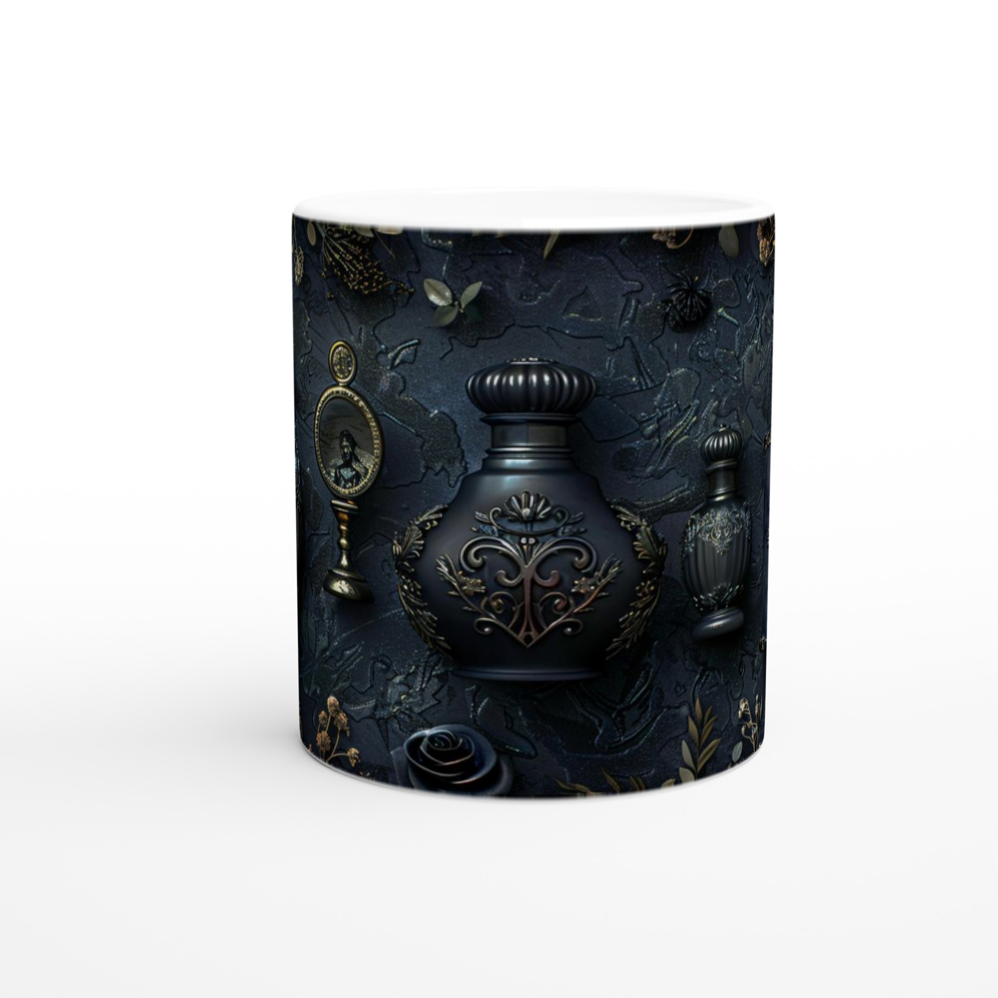 Vit 11oz keramisk mugg med elegant barockinspirerat motiv i flera färger 8 0f2377ad-56a3-4eff-a22e-3eed075dbeee