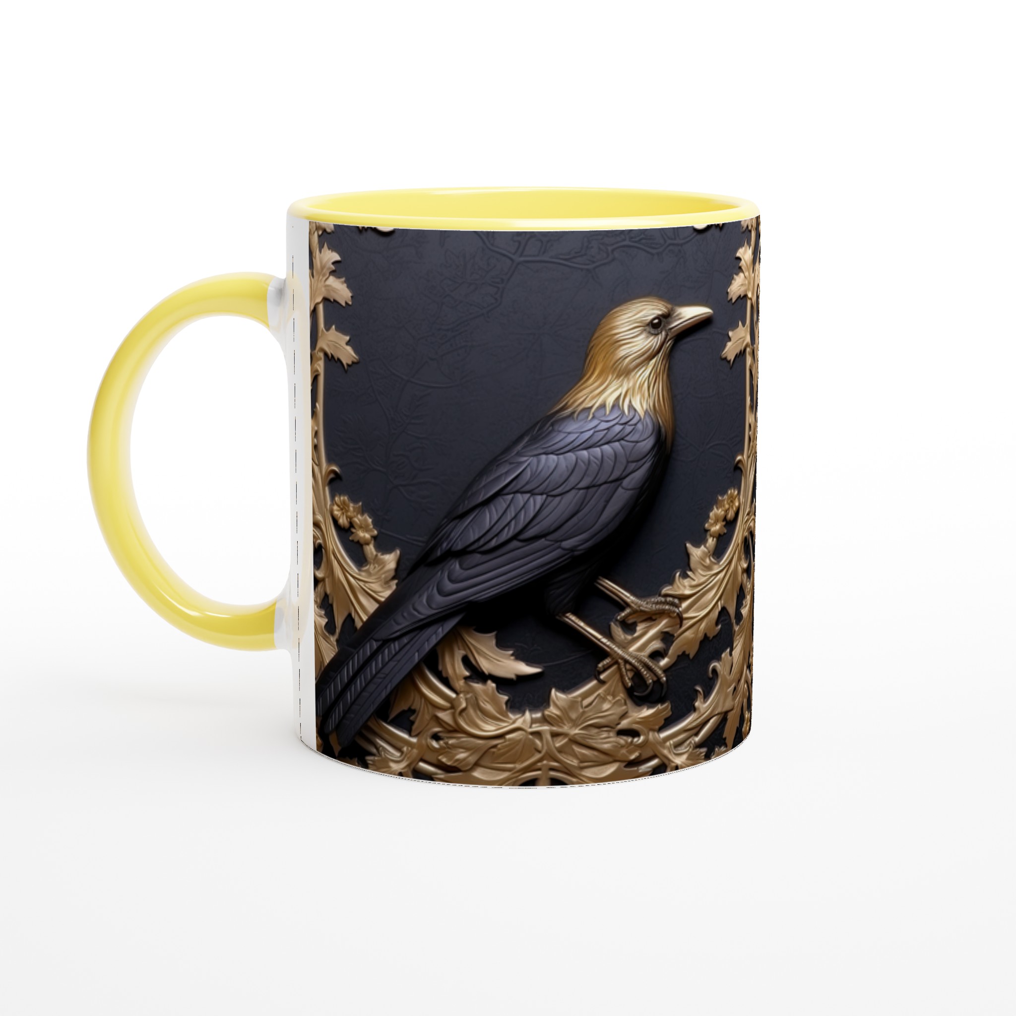 Elegant Vit 11oz keramisk mugg med konstnärligt fågelsmotiv och glansig finish 5 0f26dd29-0467-4787-870e-99cbdfd91489