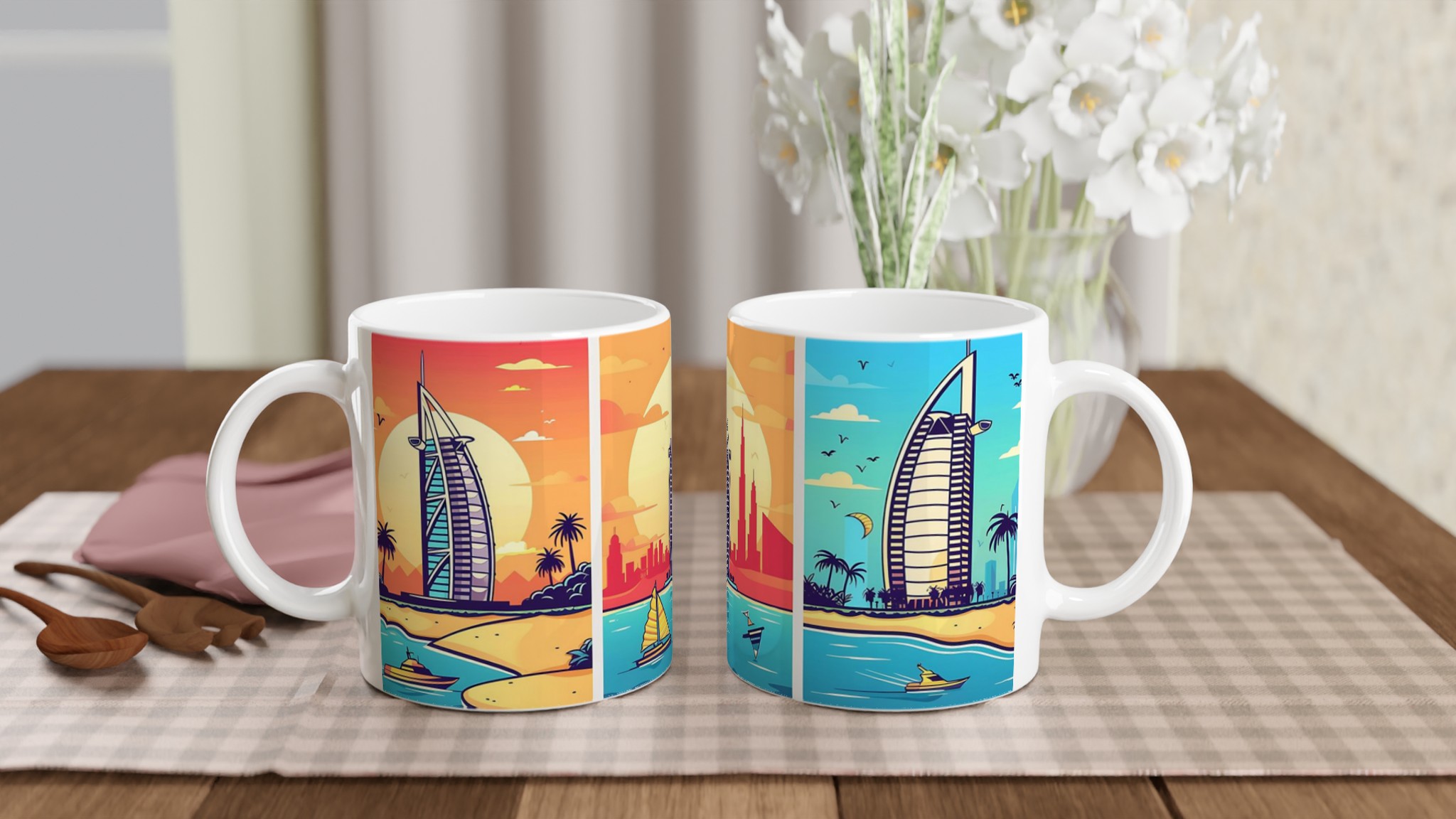 Dubai Sunset Skyline Keramisk Mugg – Konstnärlig Design i Välj din Färg 10 10a00db5-4346-42da-87a7-11a7f48ff330