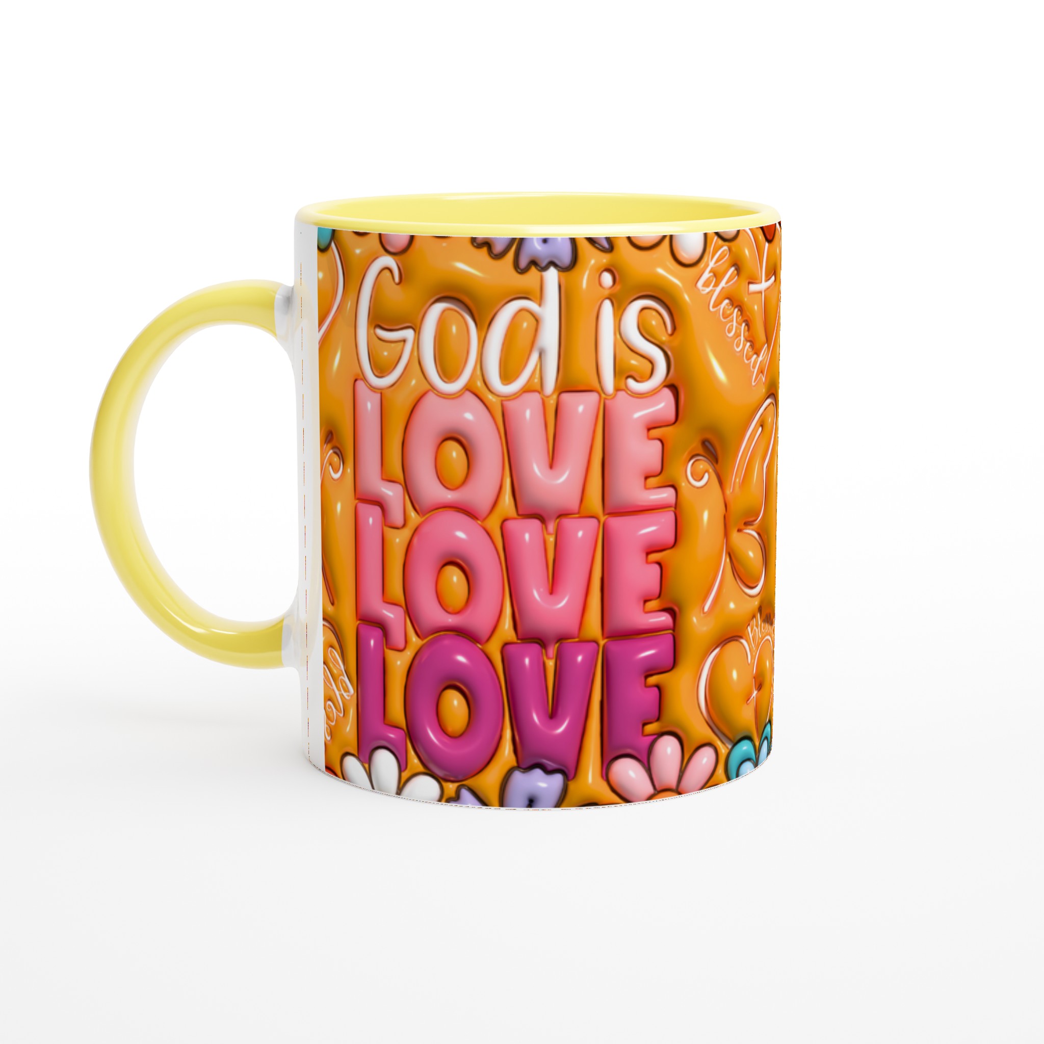 God Is Love & Blessed Ceramic Mugg – 11 oz i livfulla färger 5 10b2b988-0e3a-444e-8655-e3c7c72b7290