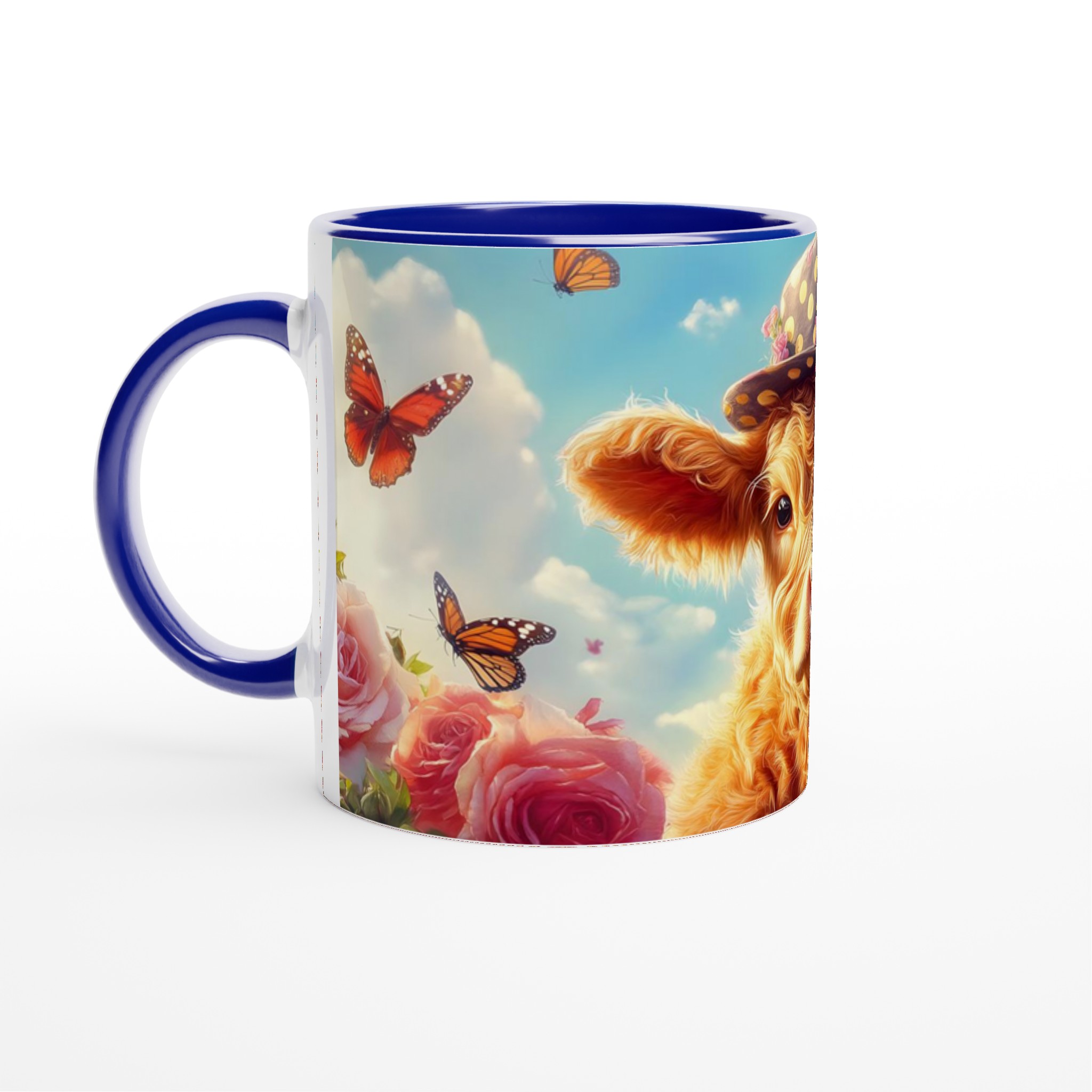Chic Kalvmugg: Söt Ko med Hatt & Rosor – 11 oz Keramisk Kaffemugg i Valfri Färg 4 10b30073-9778-4ed1-9140-2c93e9a66d1a