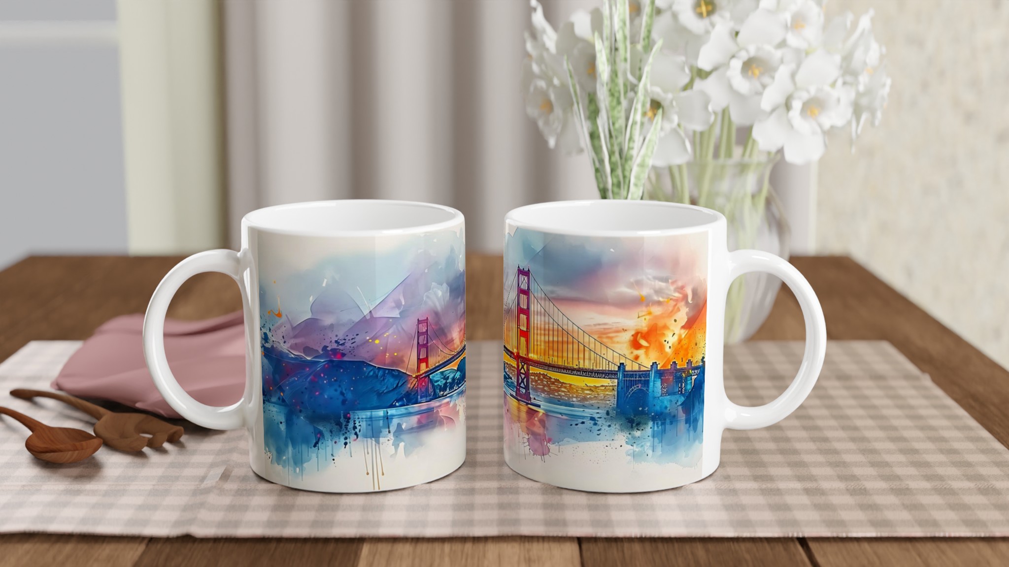 Golden Gate Akvarell Mugg - 11oz Keramikmugg med Ikonisk San Francisco Solnedgång 11 10d9a4d8-f5a3-4a3b-90ec-74d639e1e72e