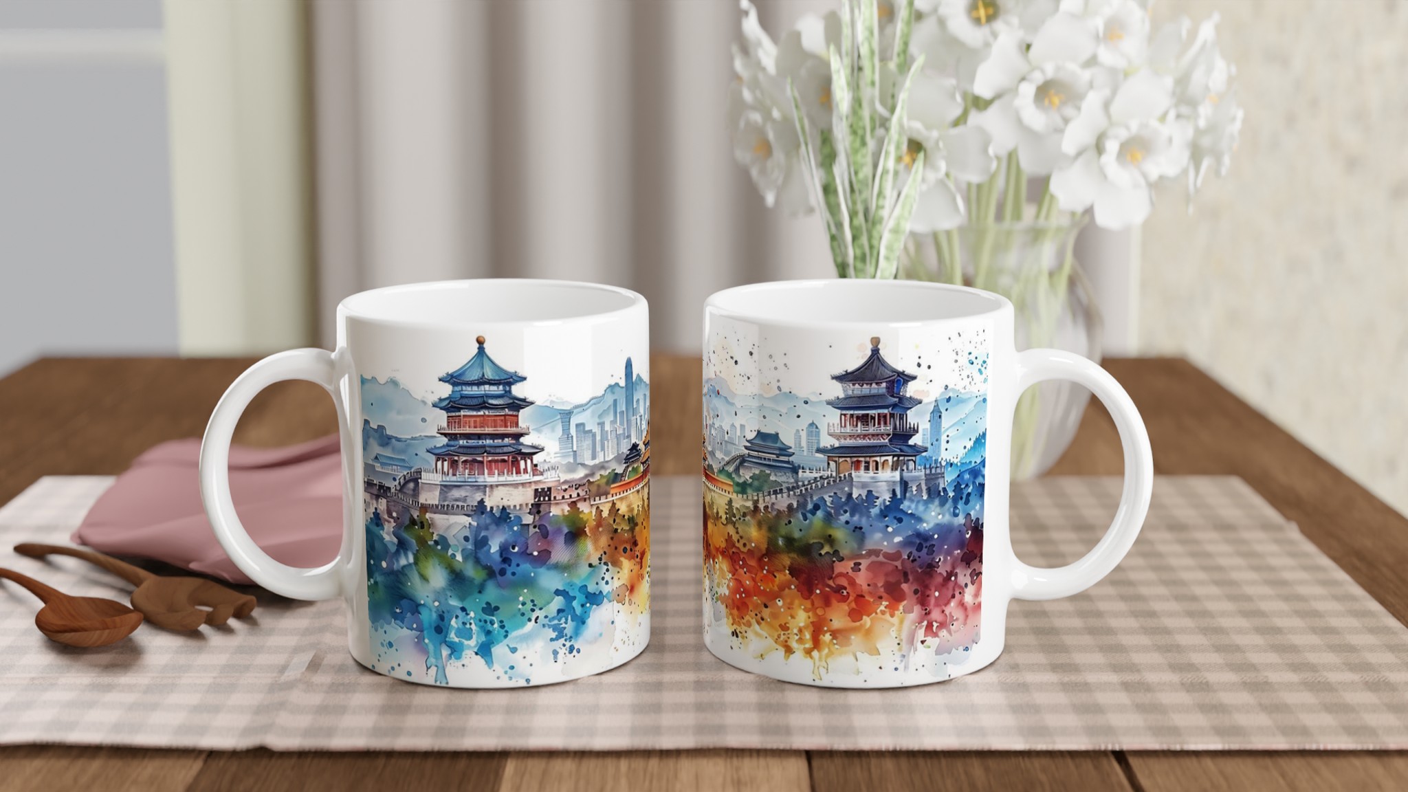 Asiatisk Vattenfärg: 11oz Keramisk Mugg – Konstnärligt Tryck & Färgval 10 1154f294-93fb-4908-8e50-d429b47421aa