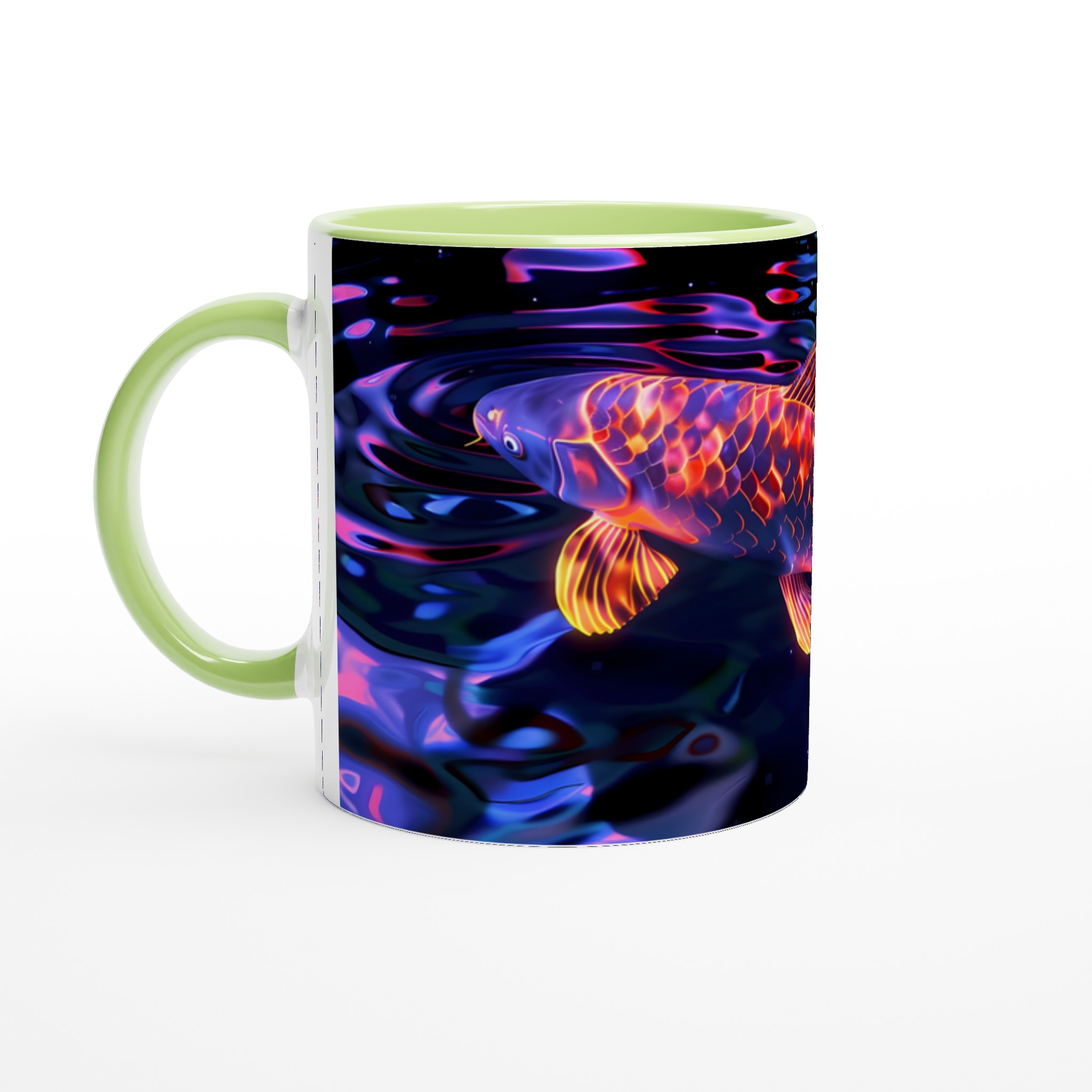 Neon Koi Drömmugg – 11oz Keramisk Kaffemugg med Lysande Fishtryck i Valfri Färg 3 122966cd-2438-4315-a0d8-2b432493449b