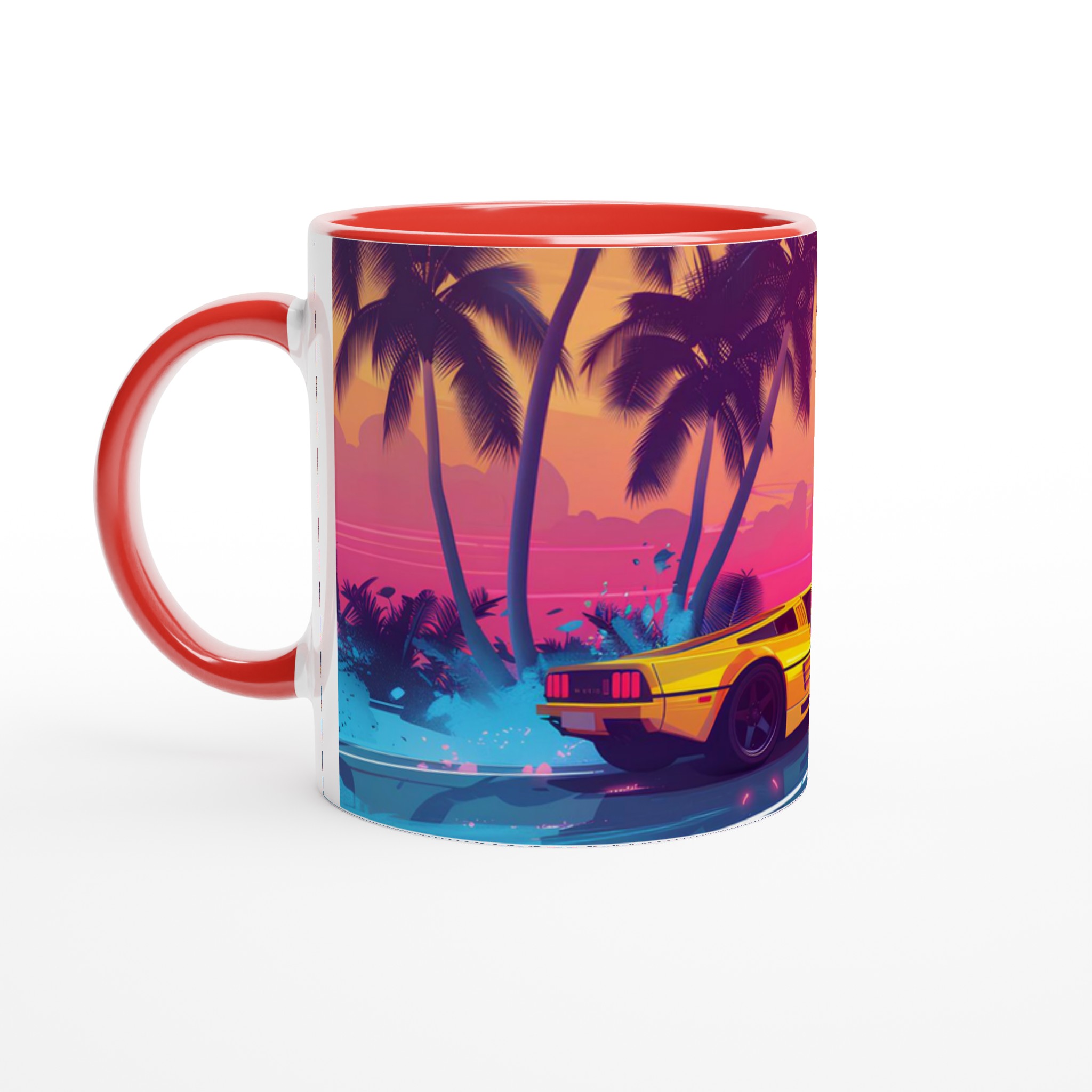 Neon Sunset Retro Sportbil Mugg – 80-tals Estetik i Vit Keramik, Välj Din Färg! 2 124c1633-68a6-424f-b249-2cd96383a4c6