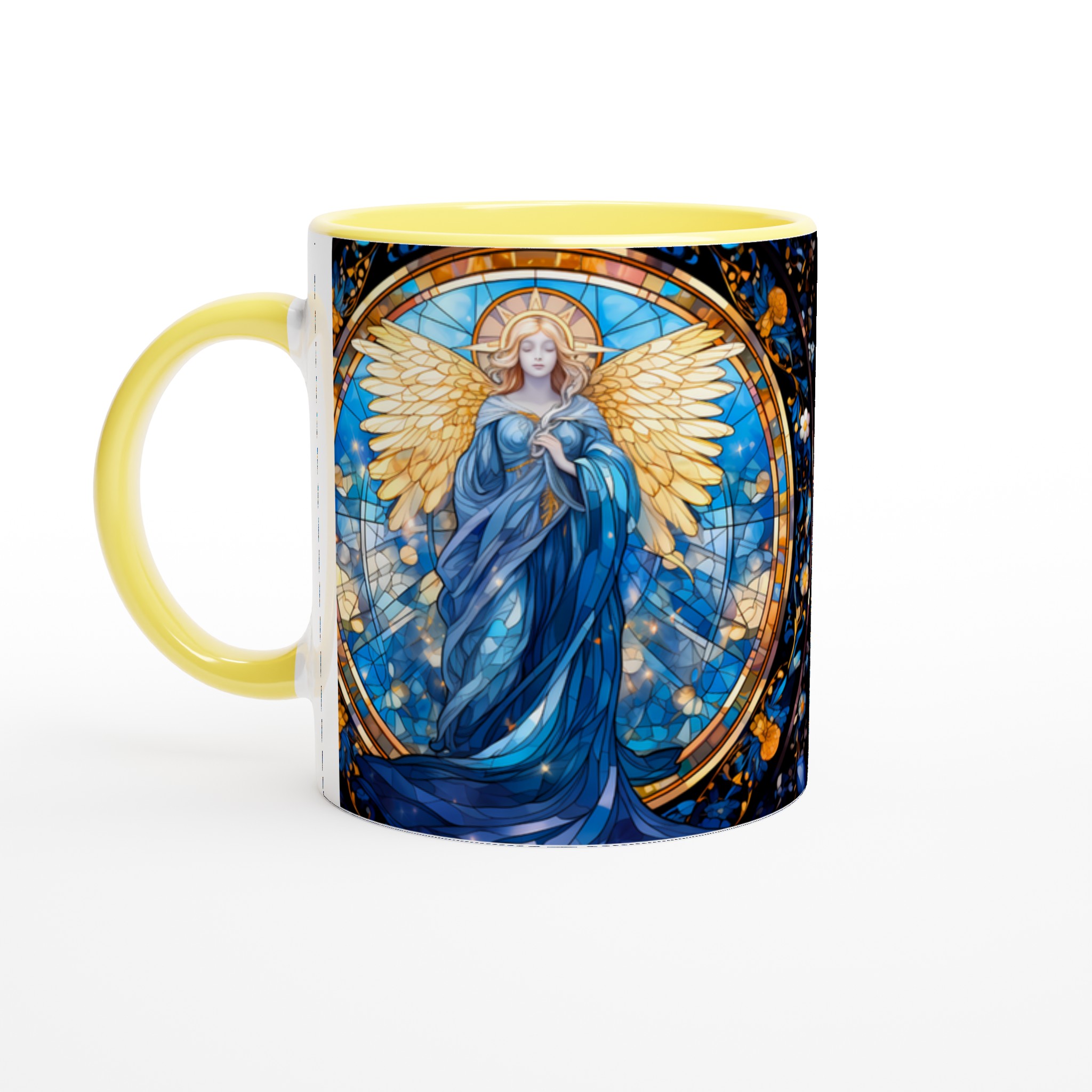 Ängel i Blått - Fönster Mugg: 11oz Keramisk Kaffekopp med Sakral Konst 5 12748a2f-4f64-42f2-91e2-62d2525b63d6