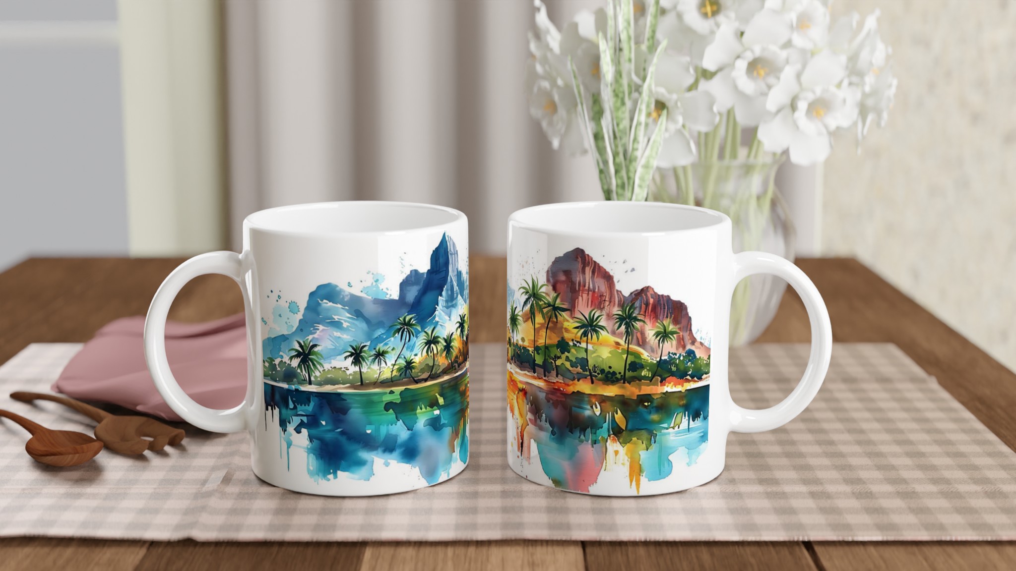 Tropisk Dröm Vattenfärg Mugg – 11oz Keramisk Kaffekopp med Konstnärligt Landskap 10 12dc435d-41f0-4e89-b8e0-a76079c242f3