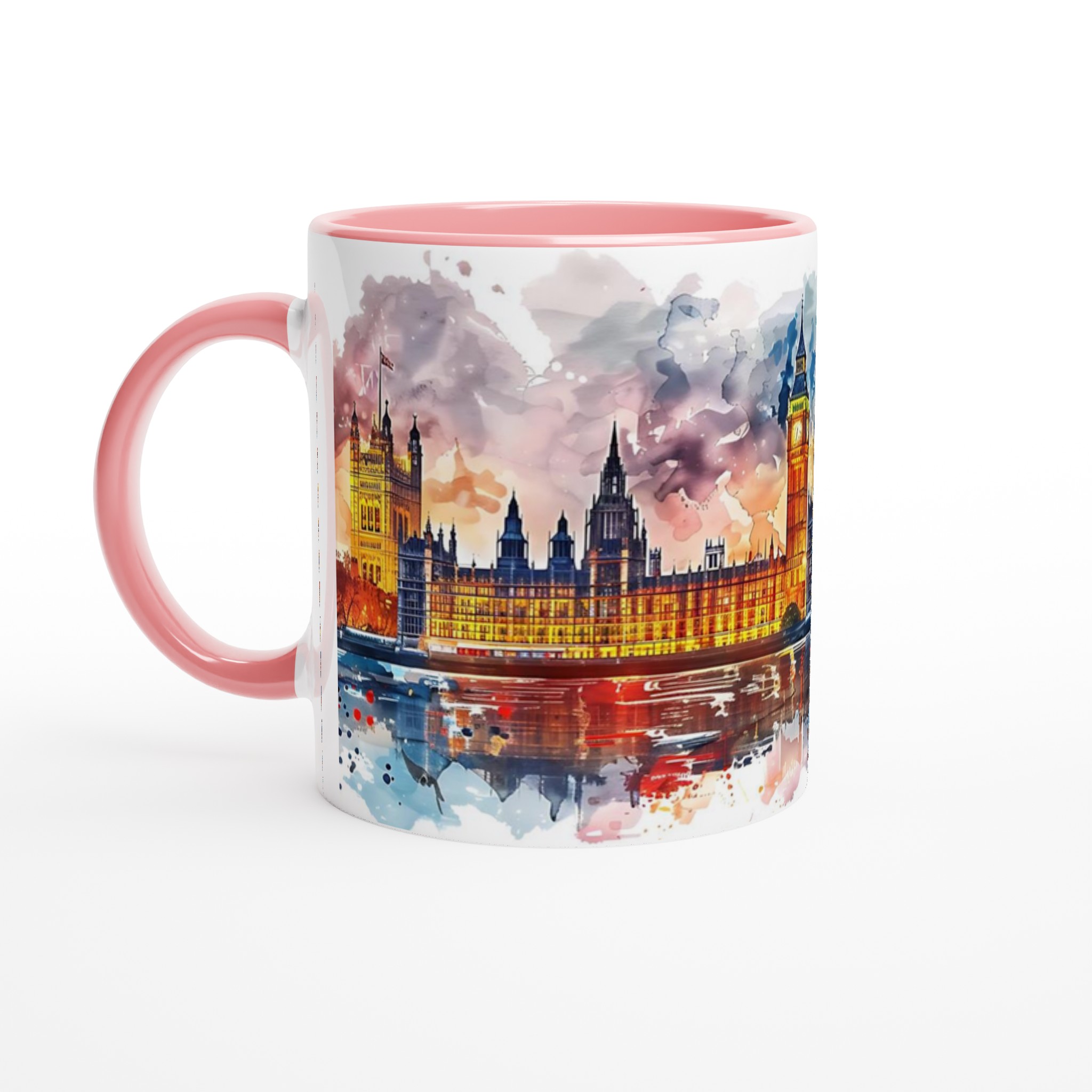 London Skyline Akvarellmugg – Konstnärlig Siluett & Levande Färger, Välj din favoritfärg! 6 131b906b-df62-465c-9eb6-0b6bfb943eb4