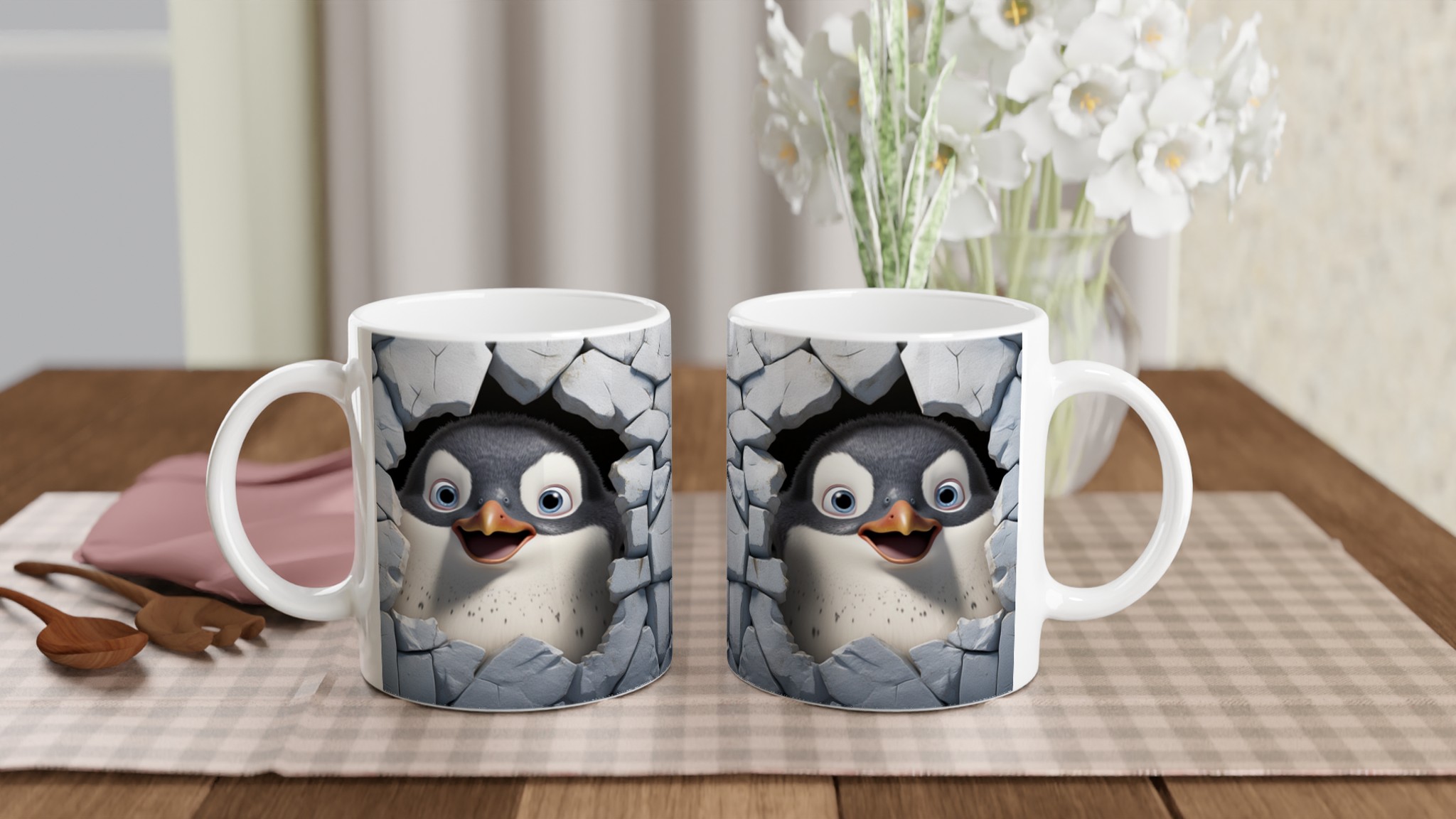 Glad pingvin tittar fram – Personlig 11oz Keramikmugg i ditt val av 7 färger 10 1387b869-b2e4-4474-808c-d8badfa88c6d