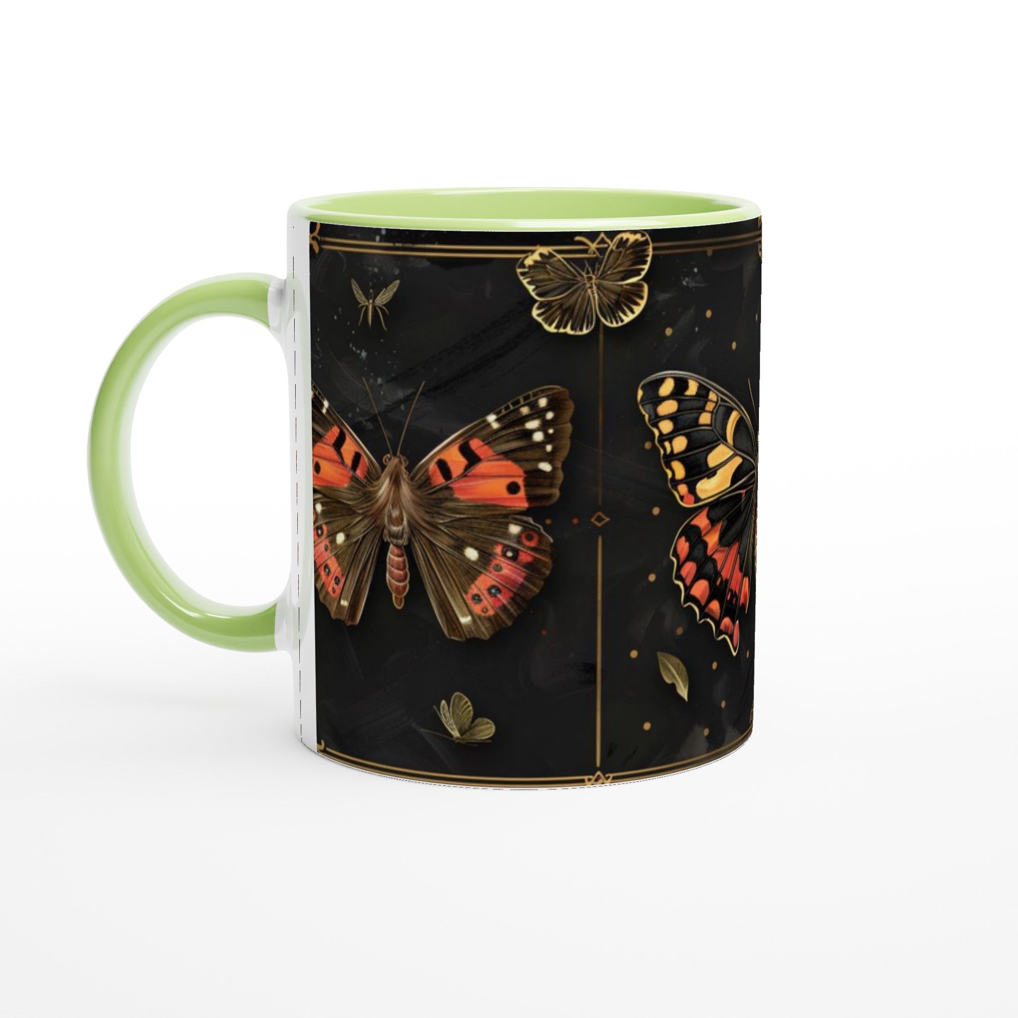 Vit 11oz keramisk mugg med elegant fjärilsdesign i sofistikerade färger 3 14bc59f4-fdb9-4fc4-be3d-70556fa6d648