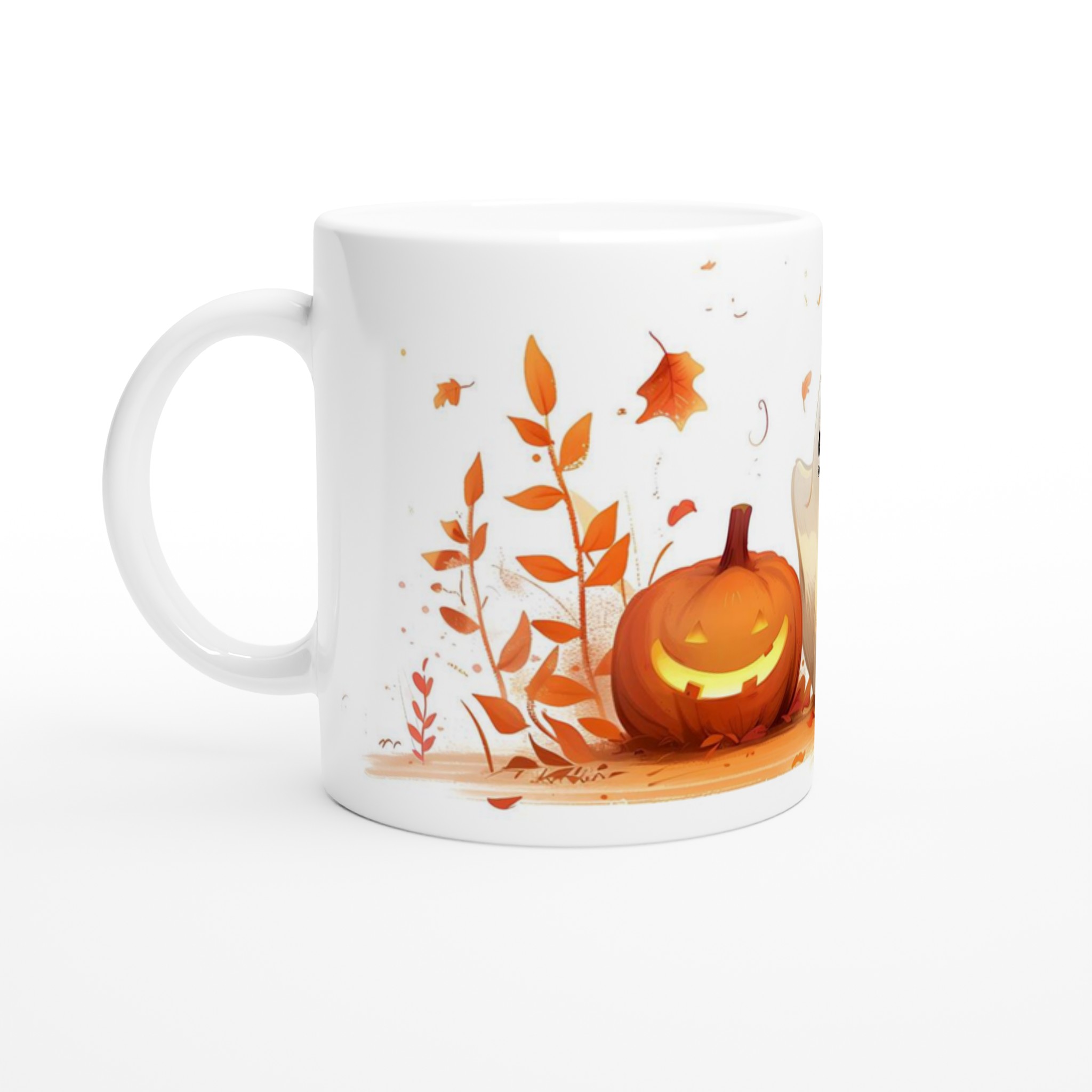 Busig Halloween Mugg - Söt Spöke & Pumpa i Höstfärger | 11oz Keramisk Kaffemugg 1 15171106-3a8f-47df-b888-d4db5bc868e7