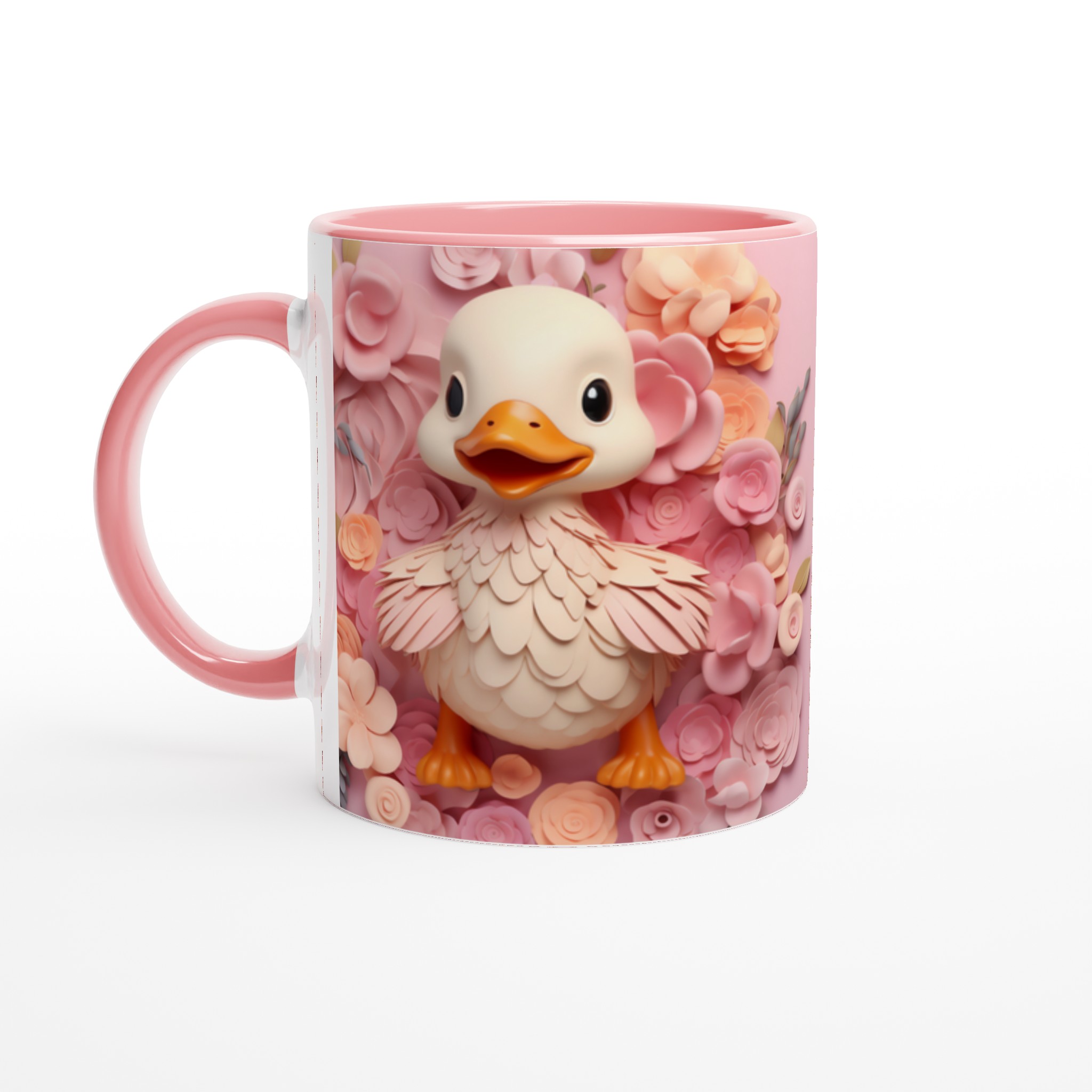 Söt Anka Keramikmugg – Rosa Blomdesign, 11 oz. Välj din färg! 6 15df668c-a886-4a7e-b229-bc31bb077e65